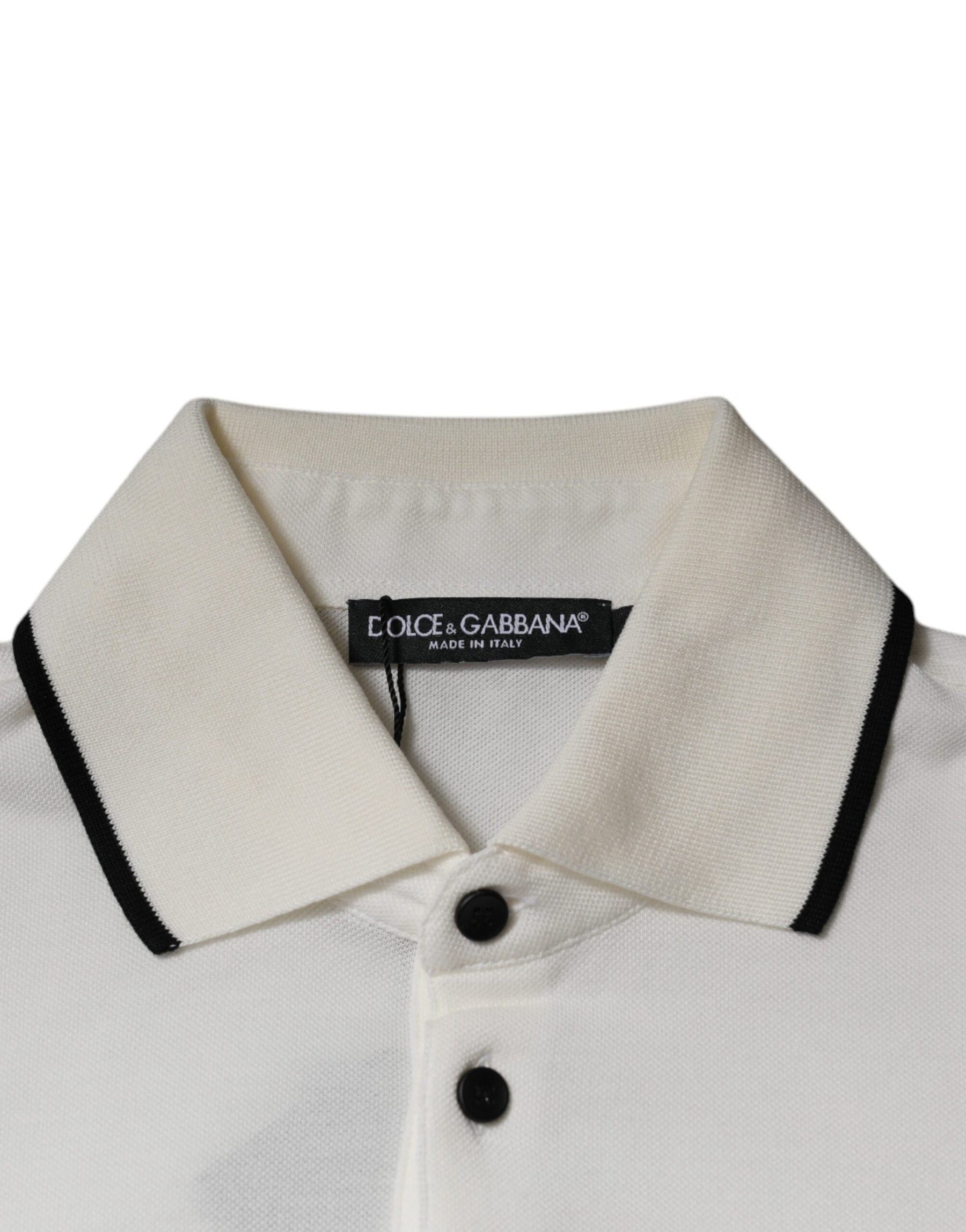Dolce & Gabbana Off White Crown Cotton Collared Polo T-shirt | Regal Royce