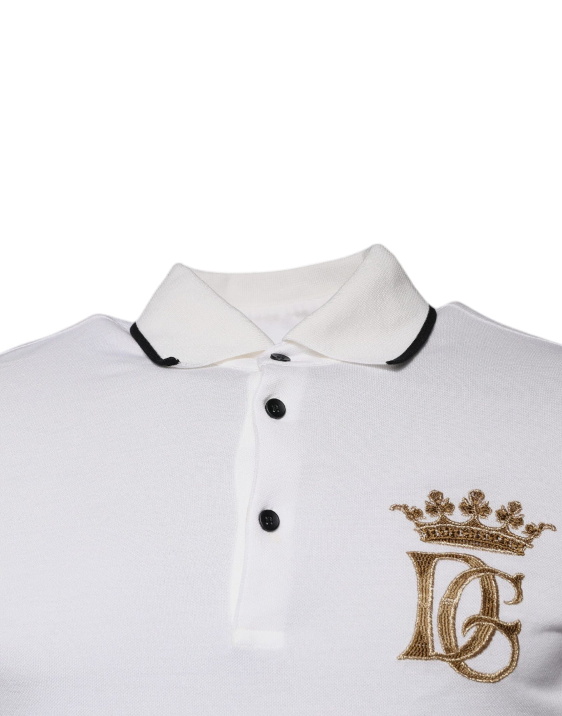 Dolce & Gabbana Off White Crown Cotton Collared Polo T-shirt | Regal Royce