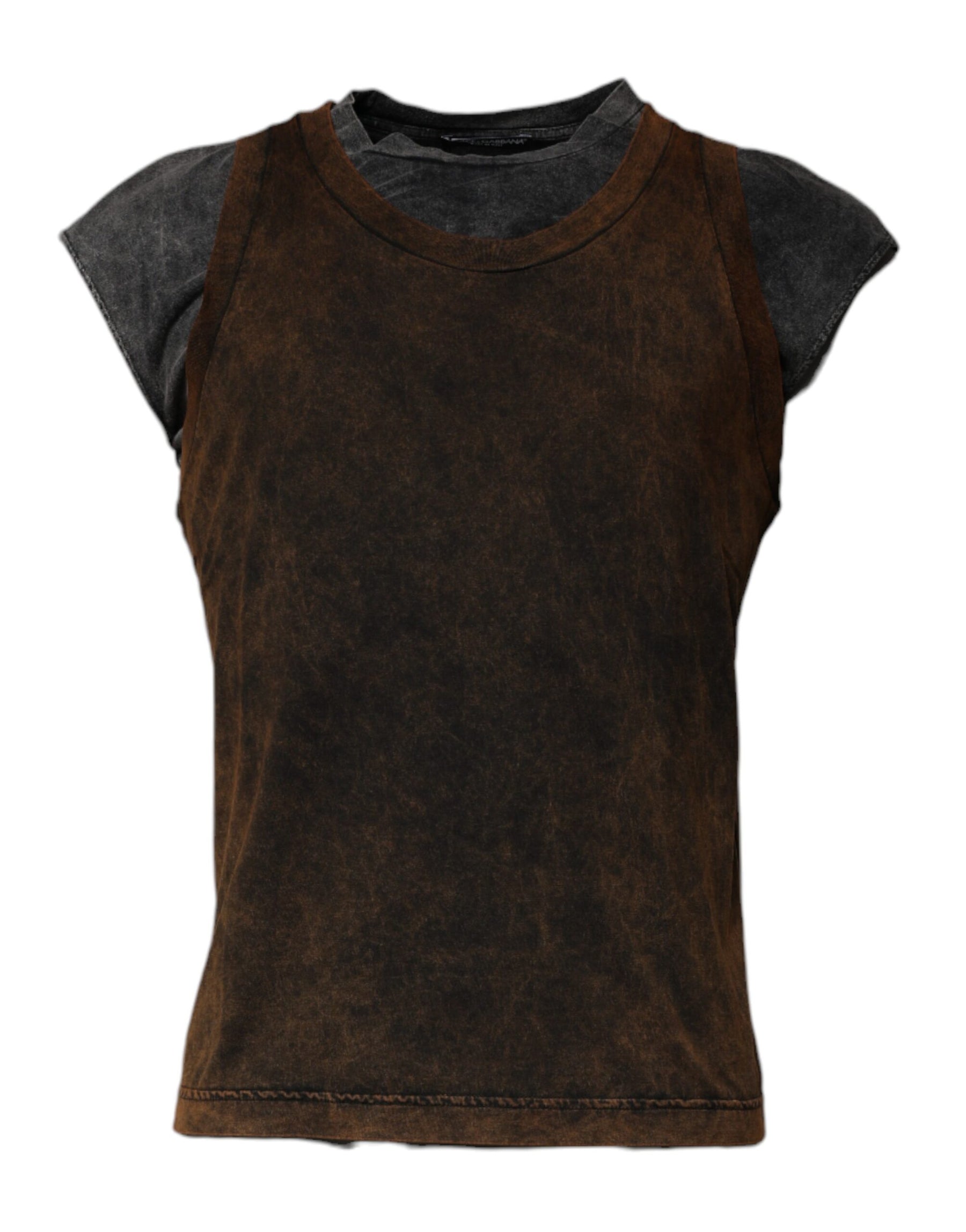 Dolce & Gabbana Brown Cotton Round Neck Sleeveless T-shirt | Regal Royce