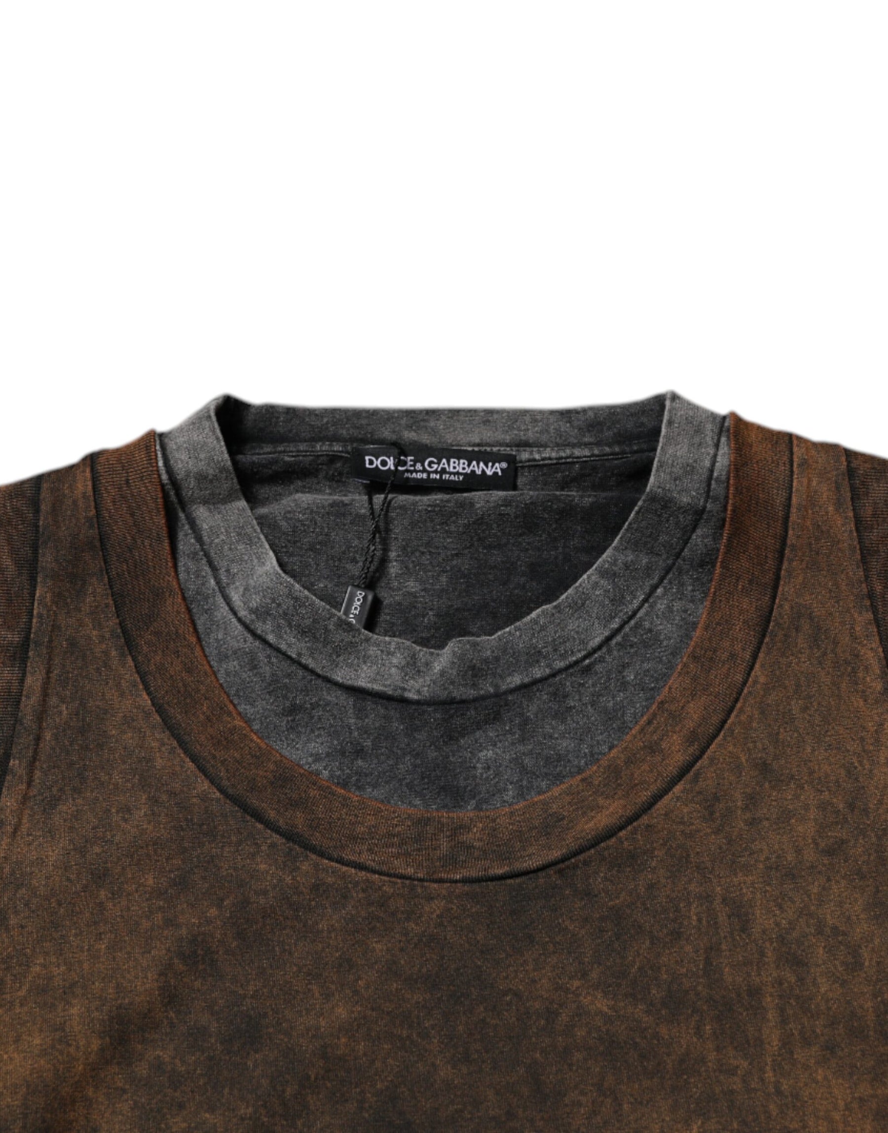 Dolce & Gabbana Brown Cotton Round Neck Sleeveless T-shirt | Regal Royce