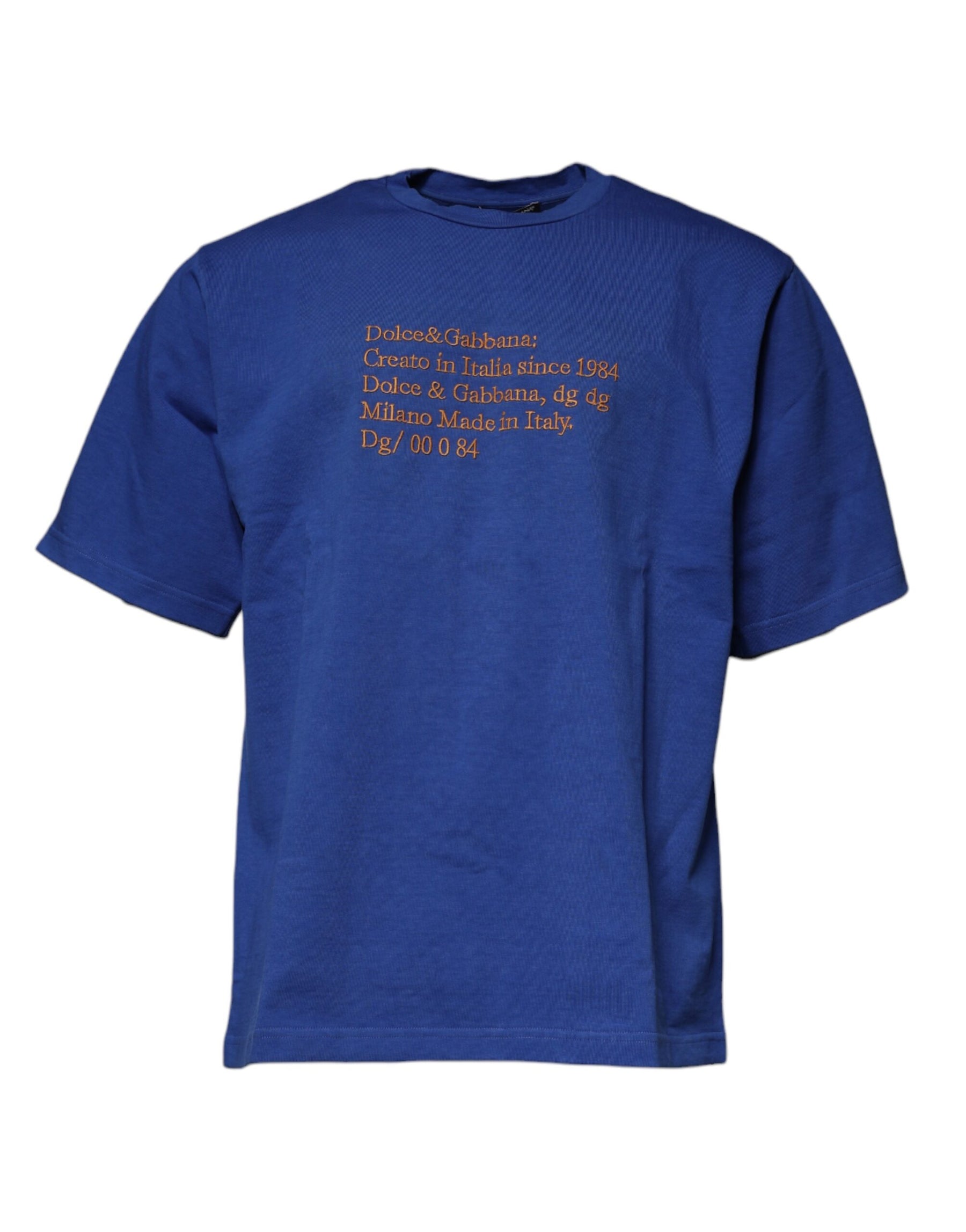 Dolce & Gabbana Blue Graphic Print Cotton Crew Neck T-shirt | Regal Royce