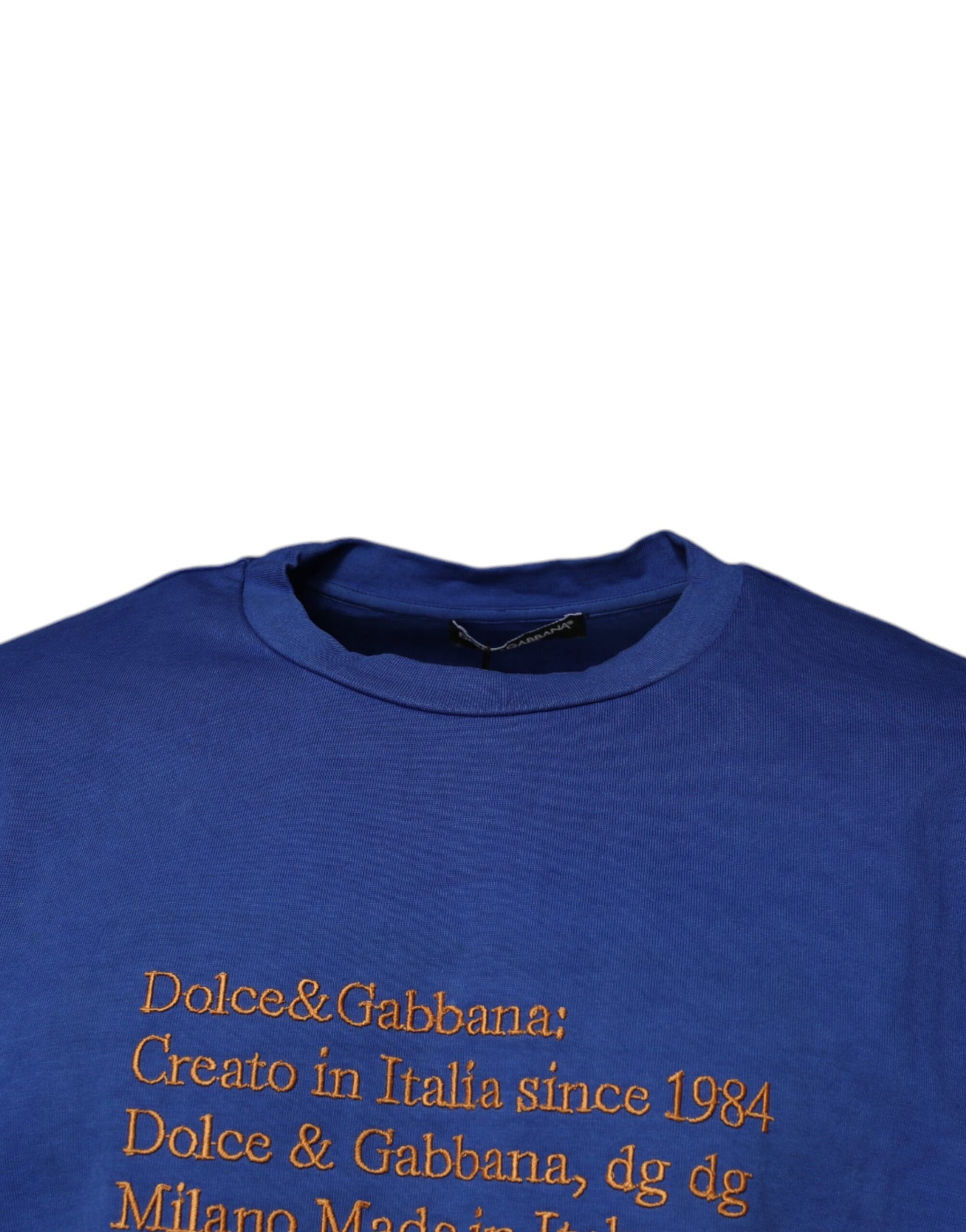 Dolce & Gabbana Blue Graphic Print Cotton Crew Neck T-shirt | Regal Royce
