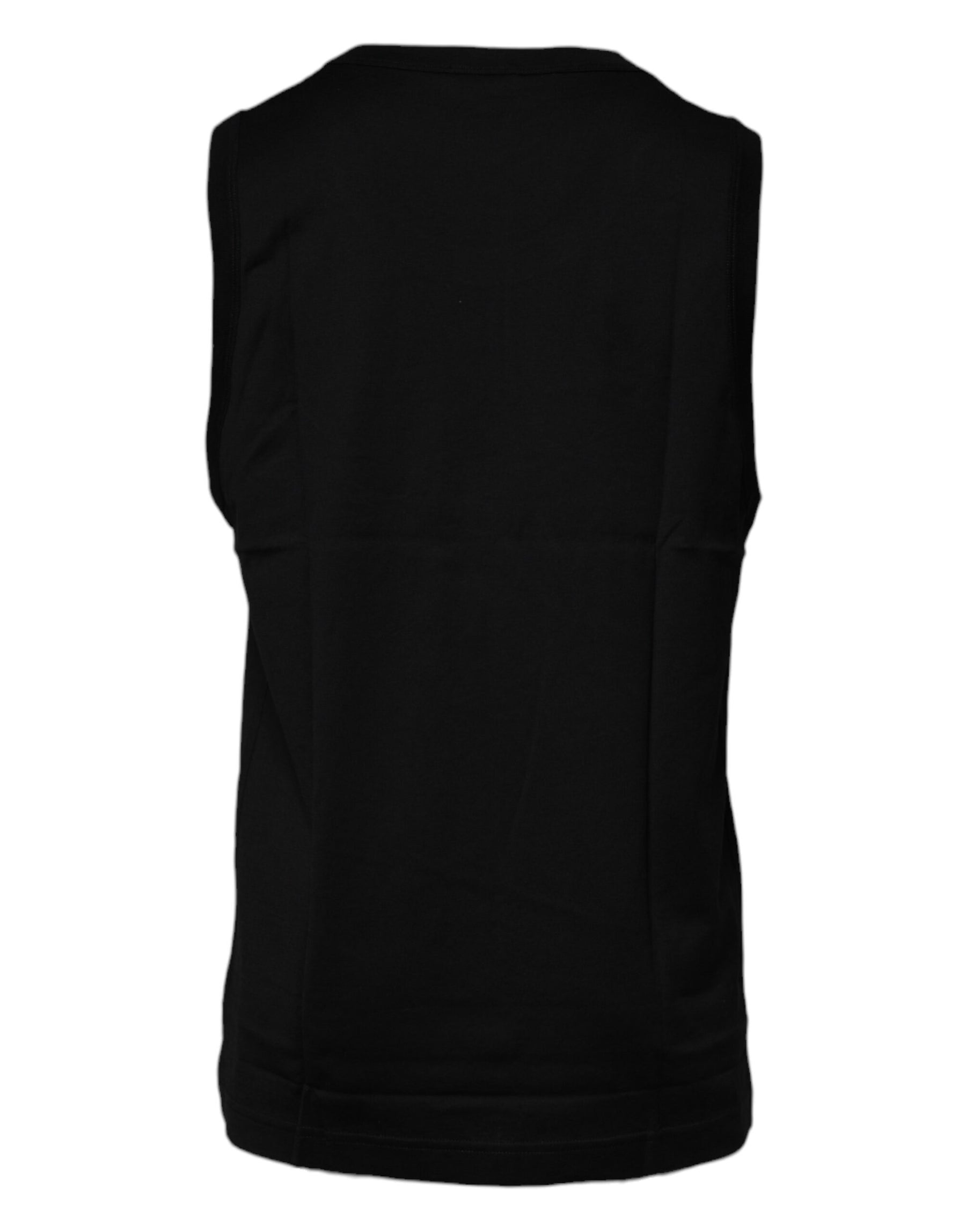 Dolce & Gabbana Black Cotton Round Neck Sleeveless T-shirt | Regal Royce