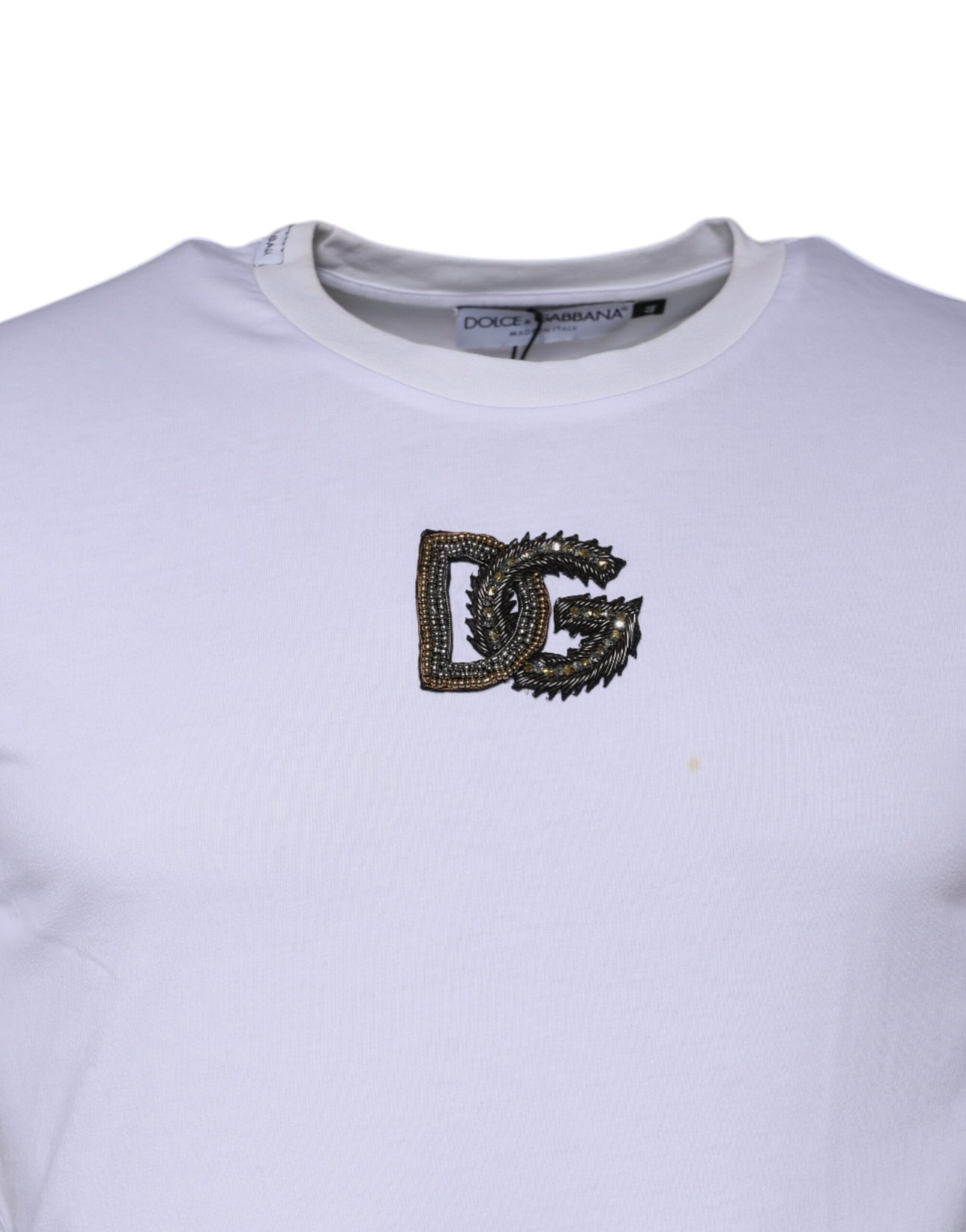 Dolce & Gabbana White DG Logo Cotton Crew Neck T-shirt | Regal Royce