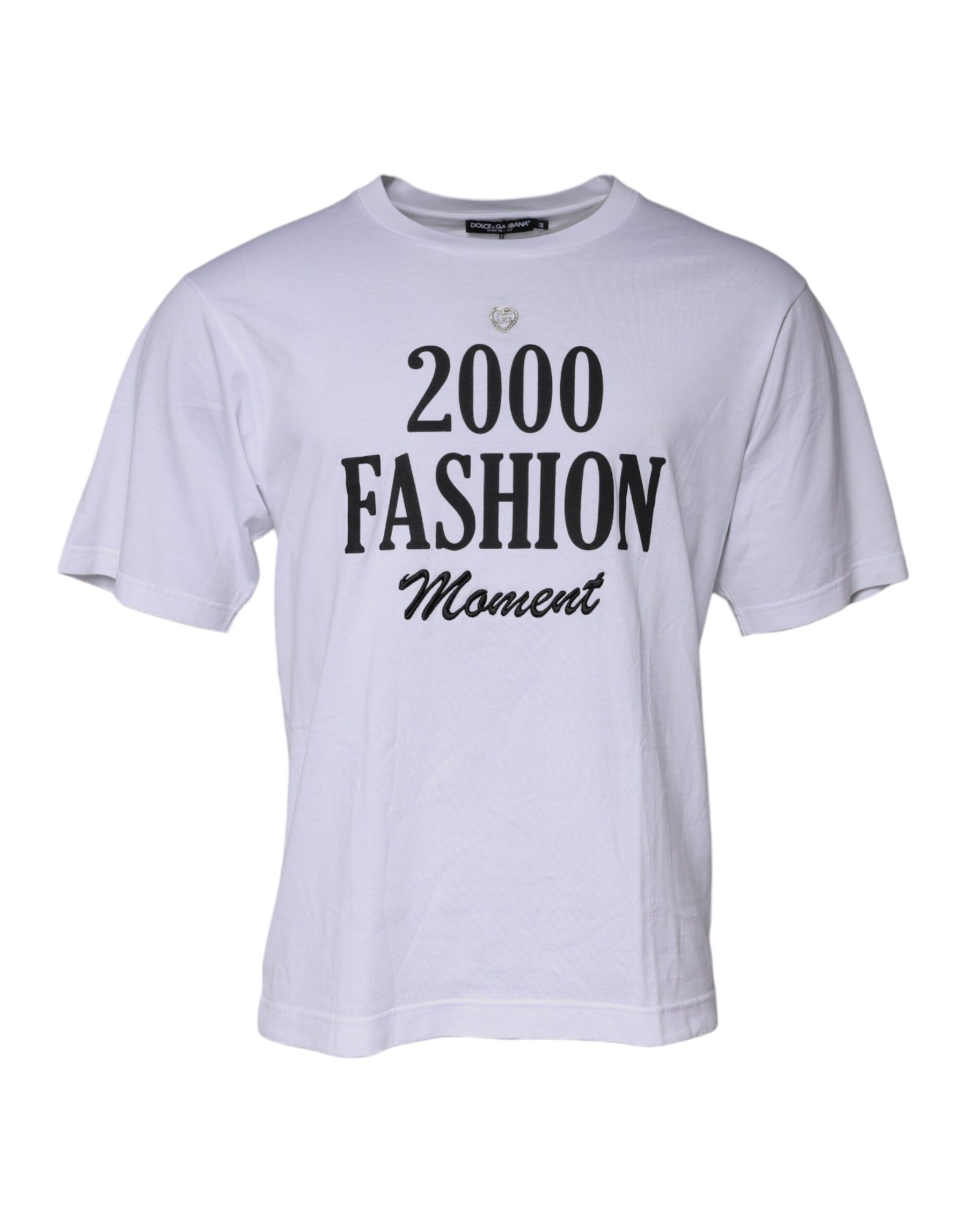 Dolce & Gabbana White Graphic Print Cotton Crew Neck T-shirt | Regal Royce