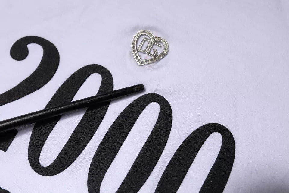 Dolce & Gabbana White Graphic Print Cotton Crew Neck T-shirt | Regal Royce