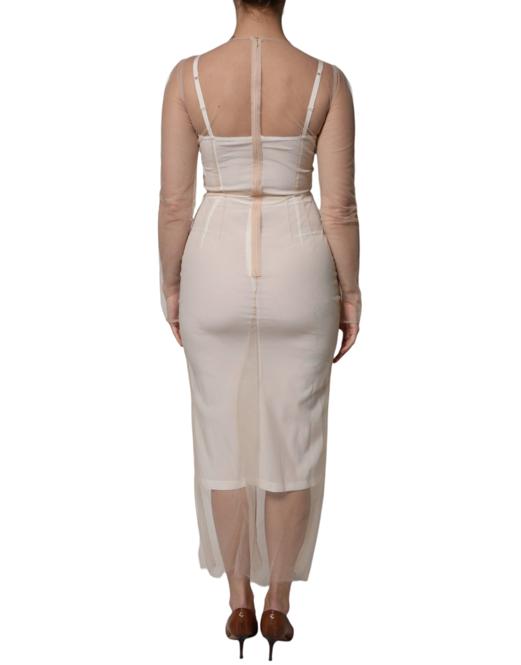 Dolce & Gabbana White Sheer Tulle Bustier Bodycon Midi Dress | Regal Royce