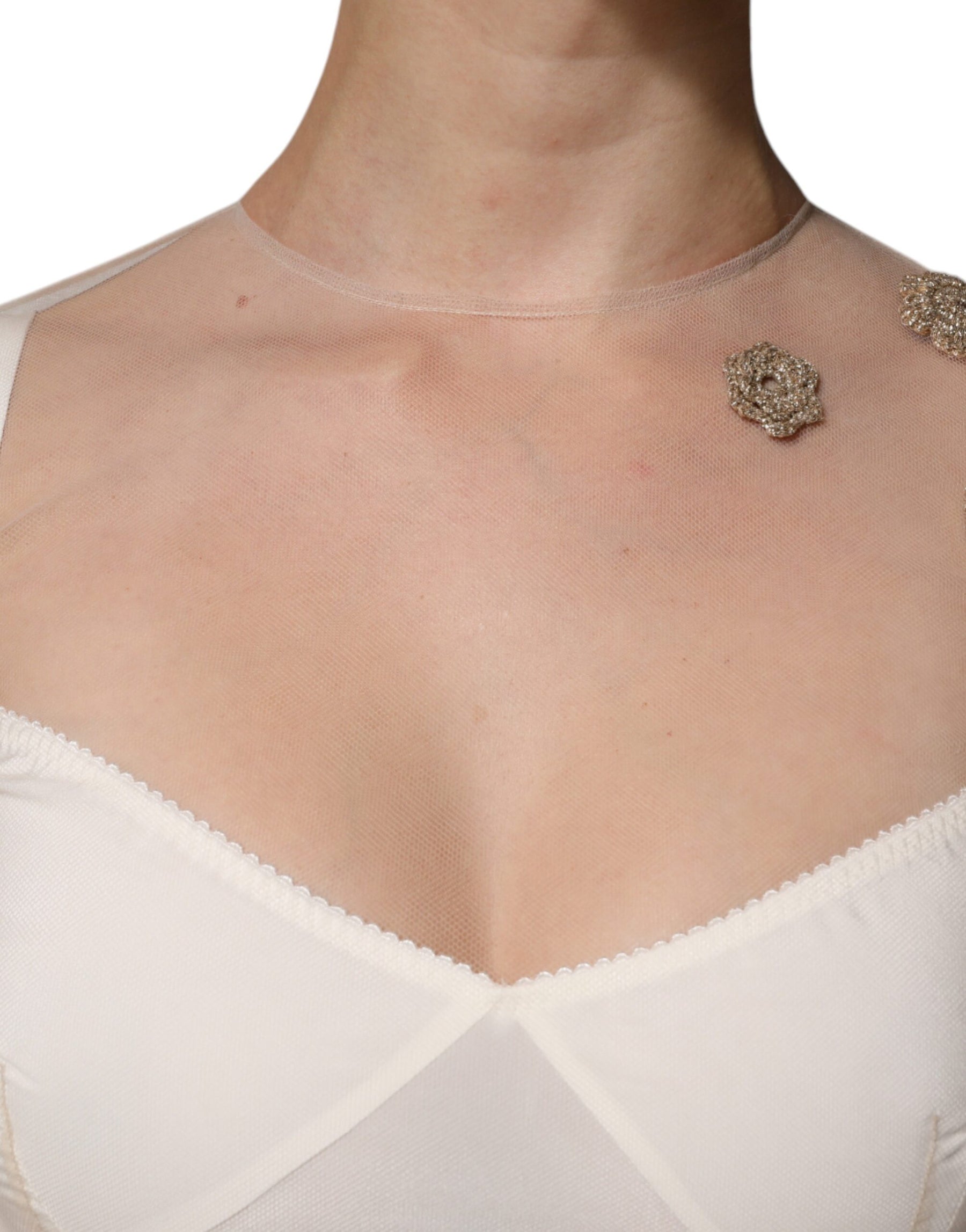 Dolce & Gabbana White Sheer Tulle Bustier Bodycon Midi Dress | Regal Royce