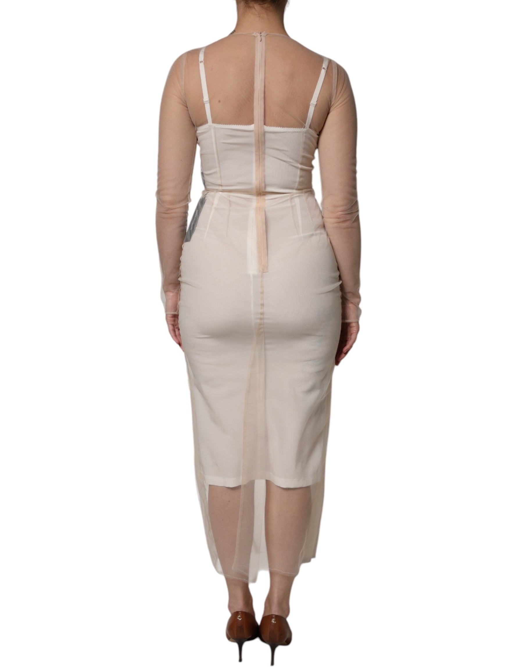 Dolce & Gabbana White Sheer Tulle Bustier Bodycon Midi Dress | Regal Royce