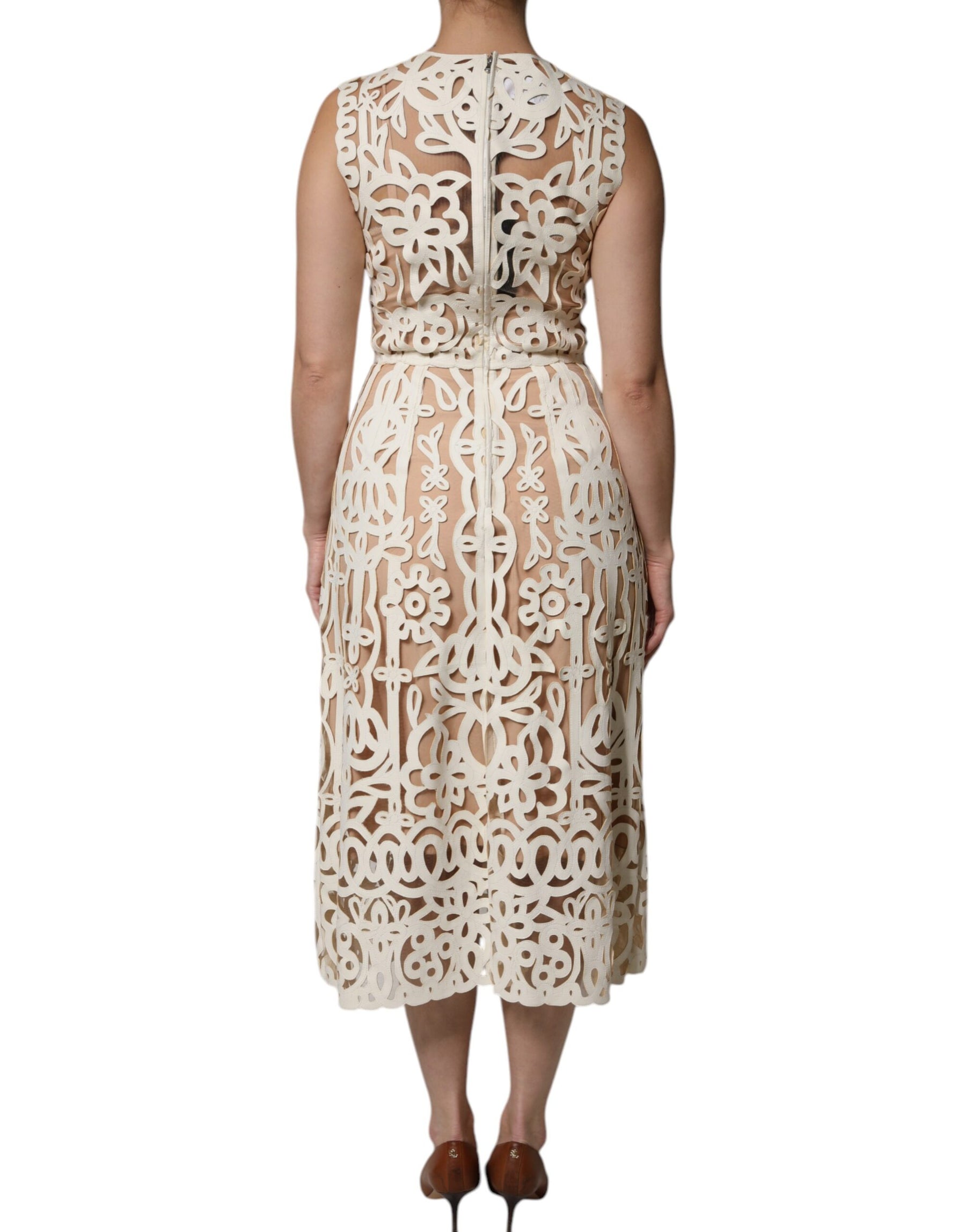 Dolce & Gabbana White Cut Out Leather Sleeveless Midi Dress | Regal Royce