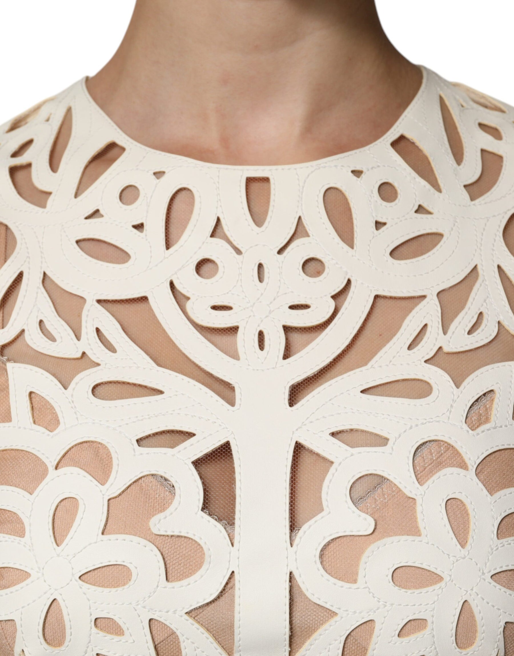 Dolce & Gabbana White Cut Out Leather Sleeveless Midi Dress | Regal Royce