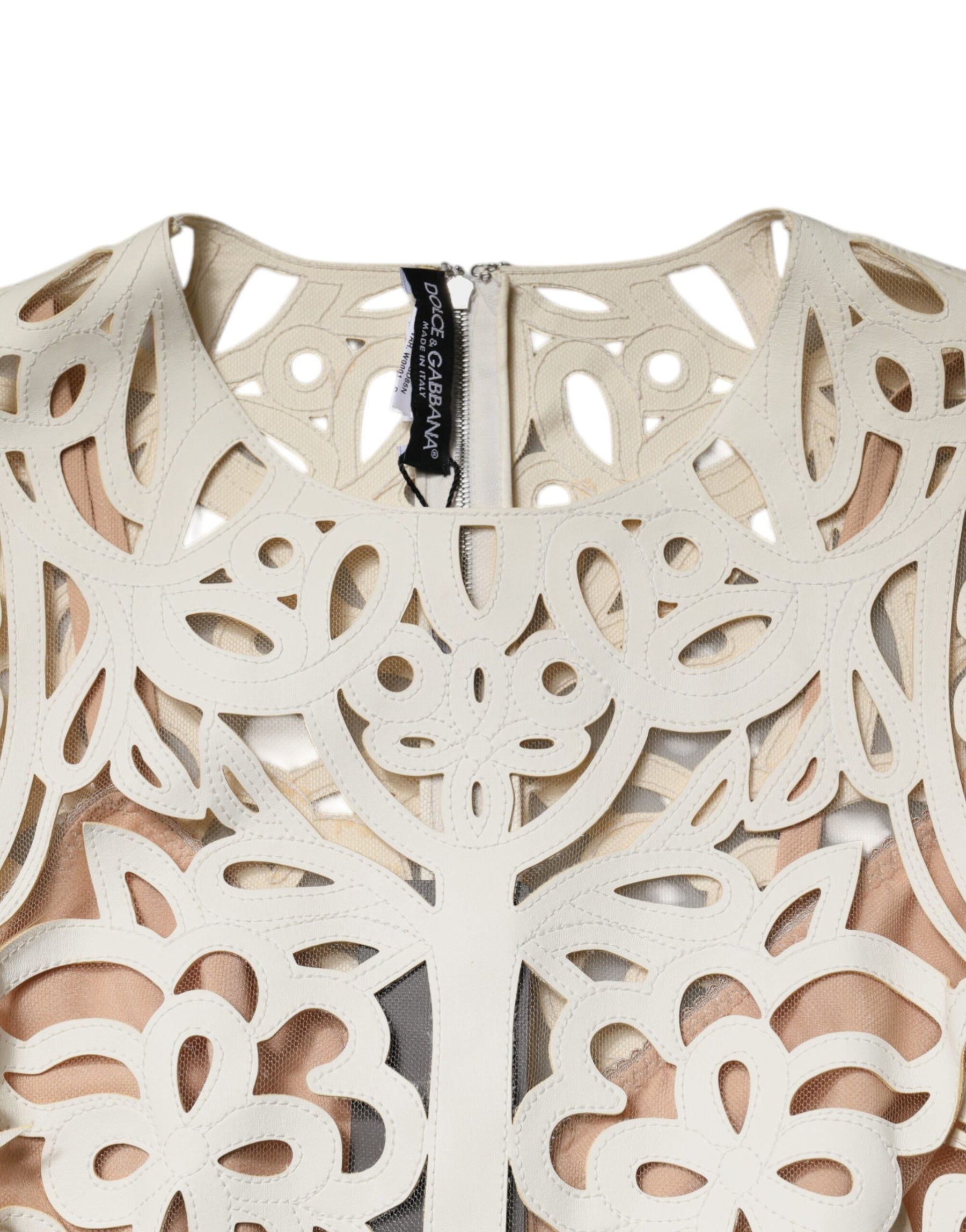 Dolce & Gabbana White Cut Out Leather Sleeveless Midi Dress | Regal Royce