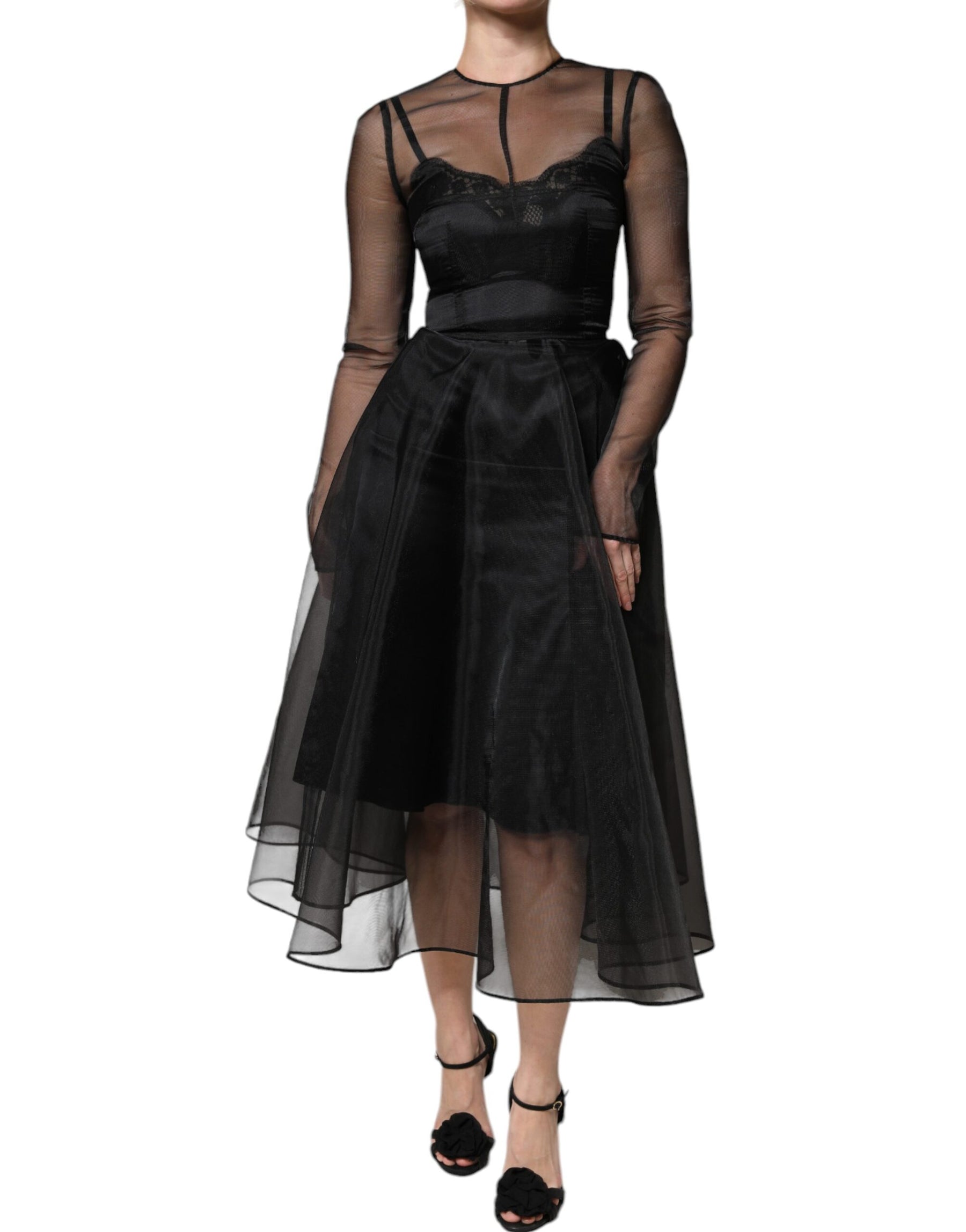 Dolce & Gabbana Black Tulle A-line Midi Cocktail Gown Dress | Regal Royce