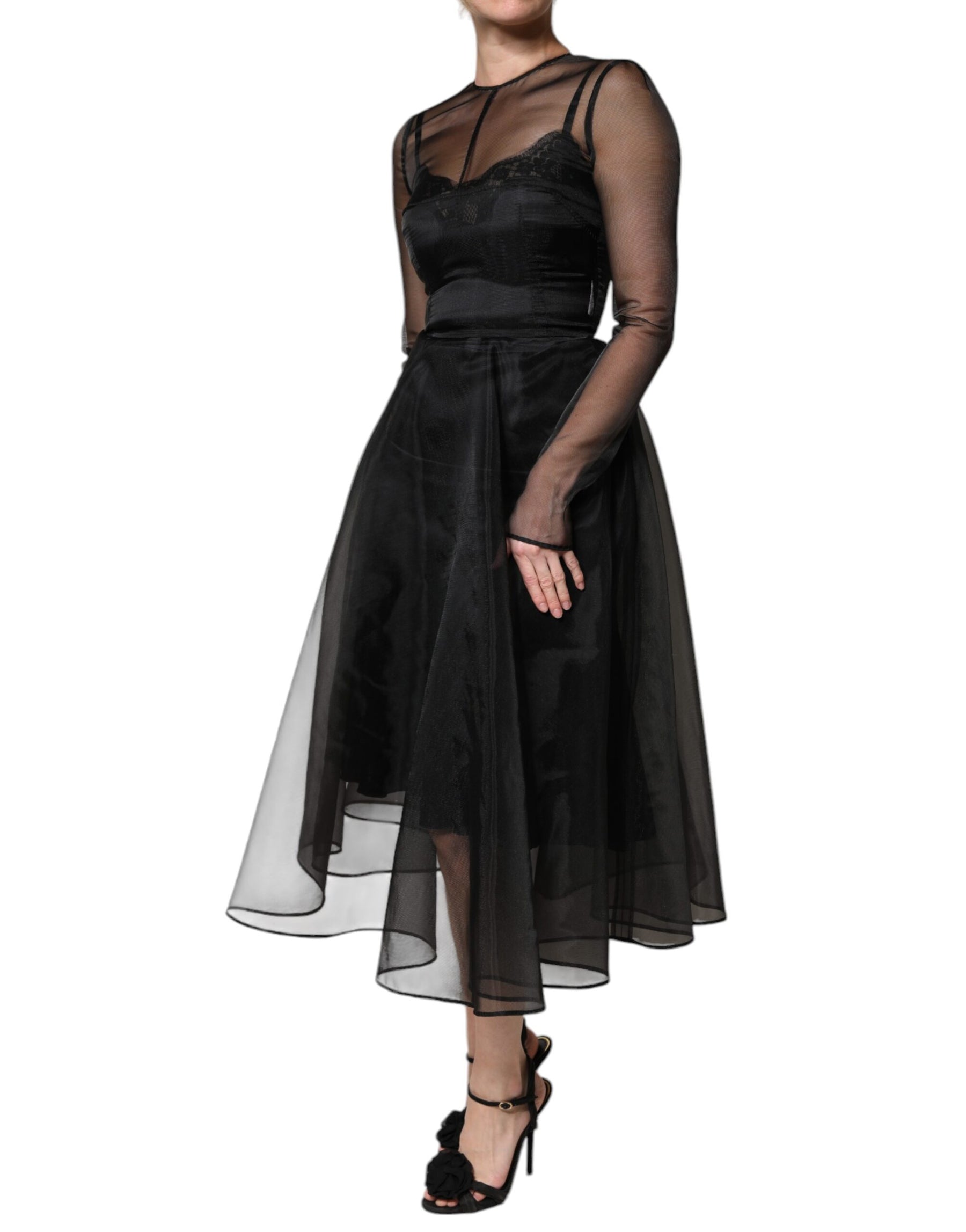 Dolce & Gabbana Black Tulle A-line Midi Cocktail Gown Dress | Regal Royce