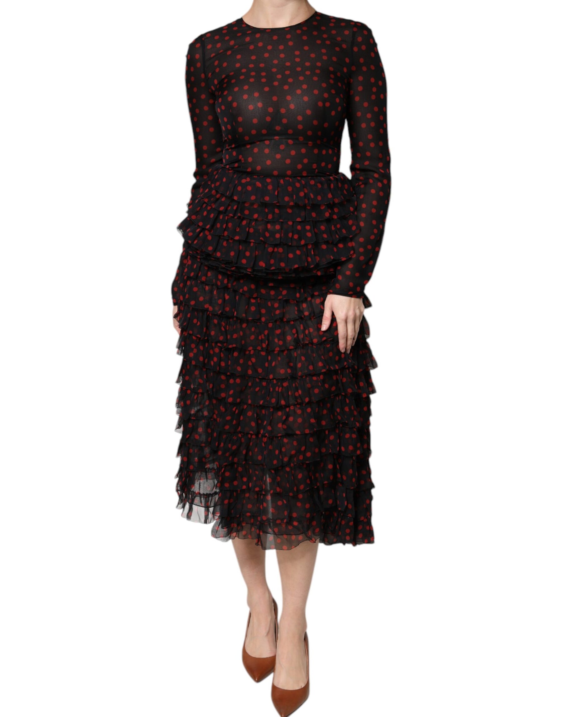 Dolce & Gabbana Black Red Polka Dot Silk Layered Midi Dress | Regal Royce