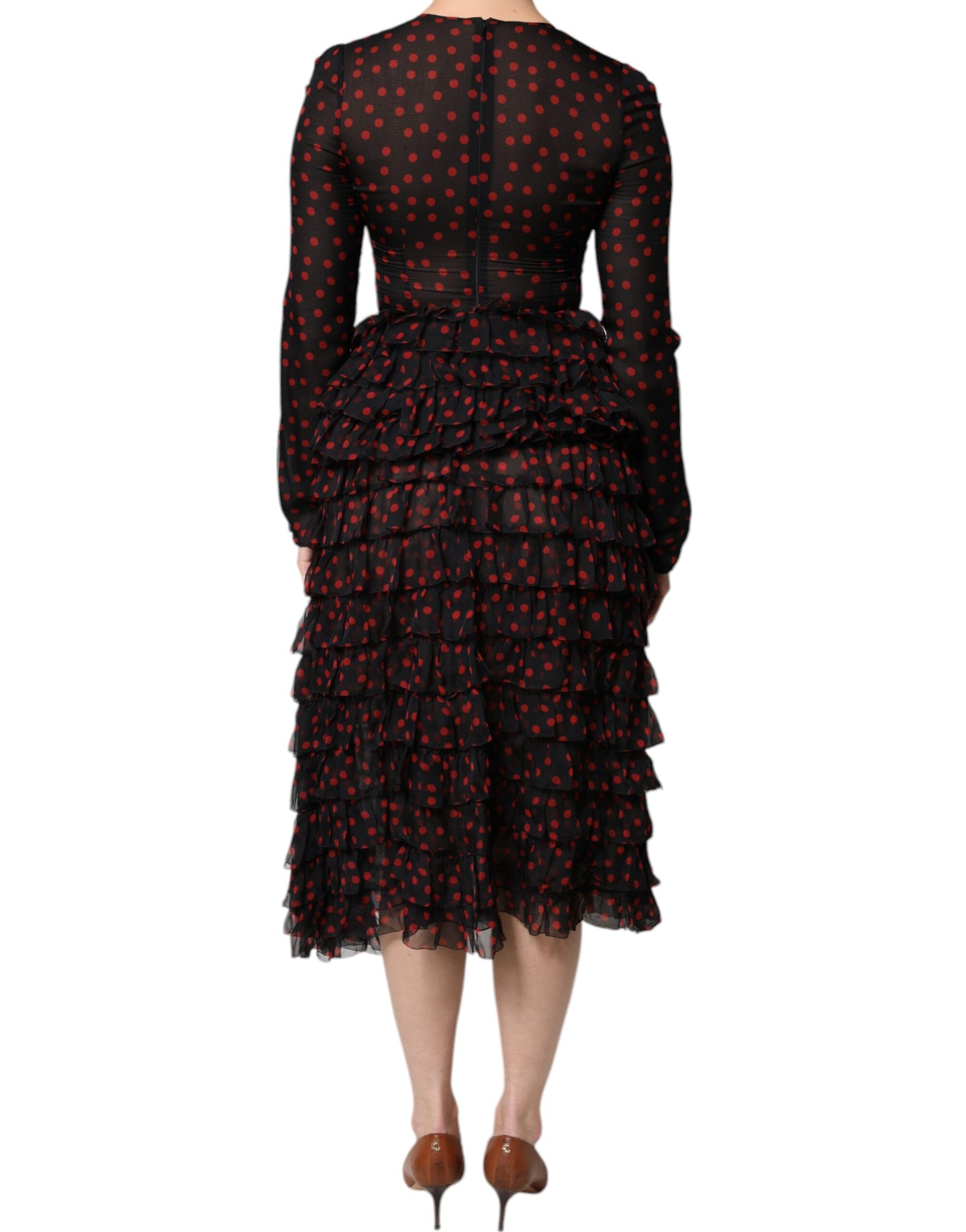 Dolce & Gabbana Black Red Polka Dot Silk Layered Midi Dress | Regal Royce