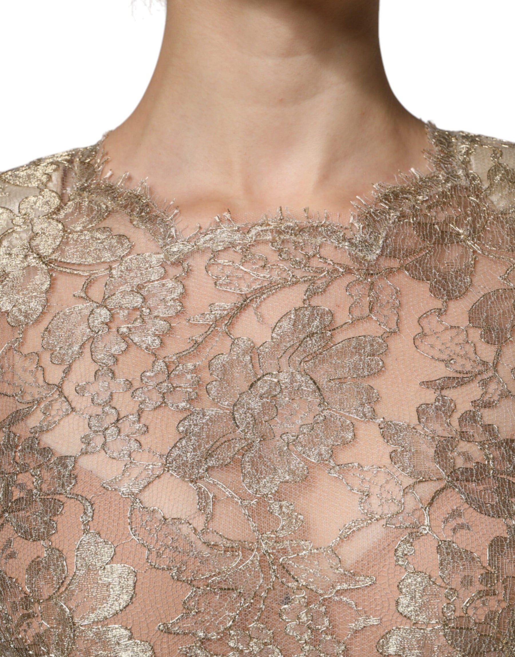 Dolce & Gabbana Gold Floral Lace A-line Sheath Mini Dress | Regal Royce