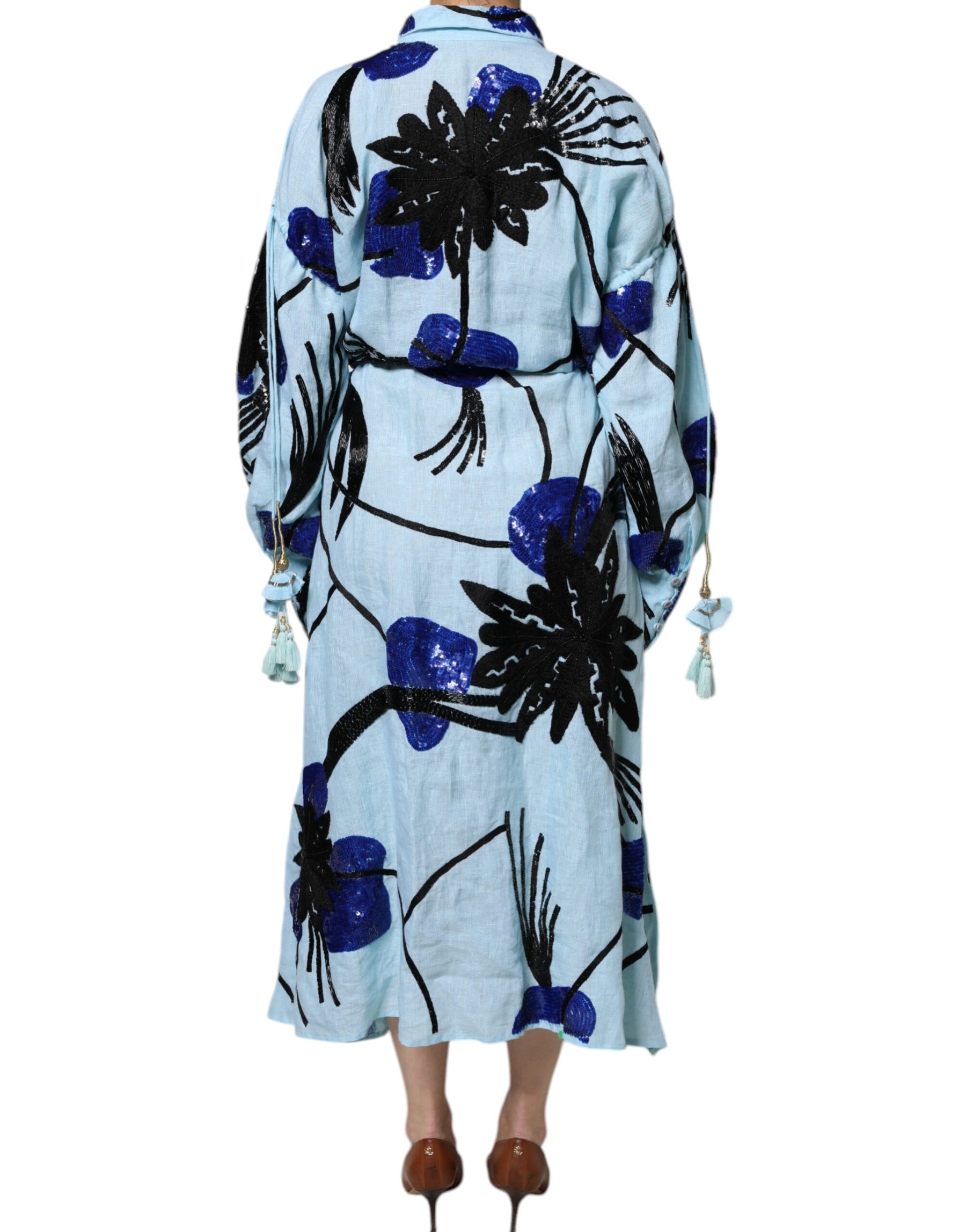Christian Pellizzari Light Blue Floral Embellished Shirt Maxi Dress | Regal Royce