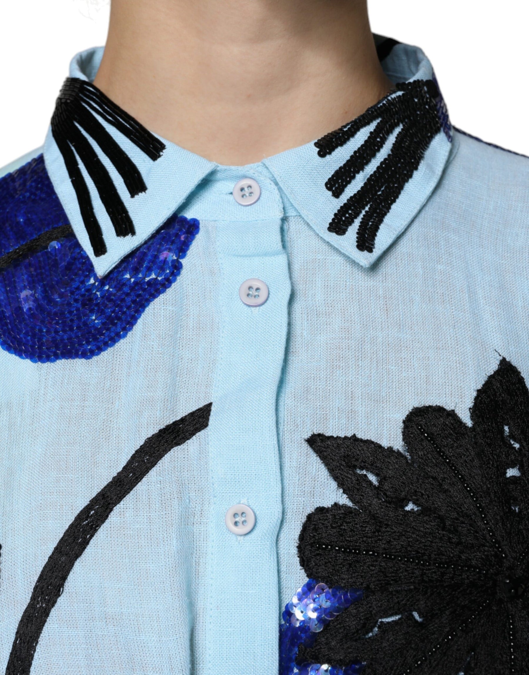 Christian Pellizzari Light Blue Floral Embellished Shirt Maxi Dress | Regal Royce