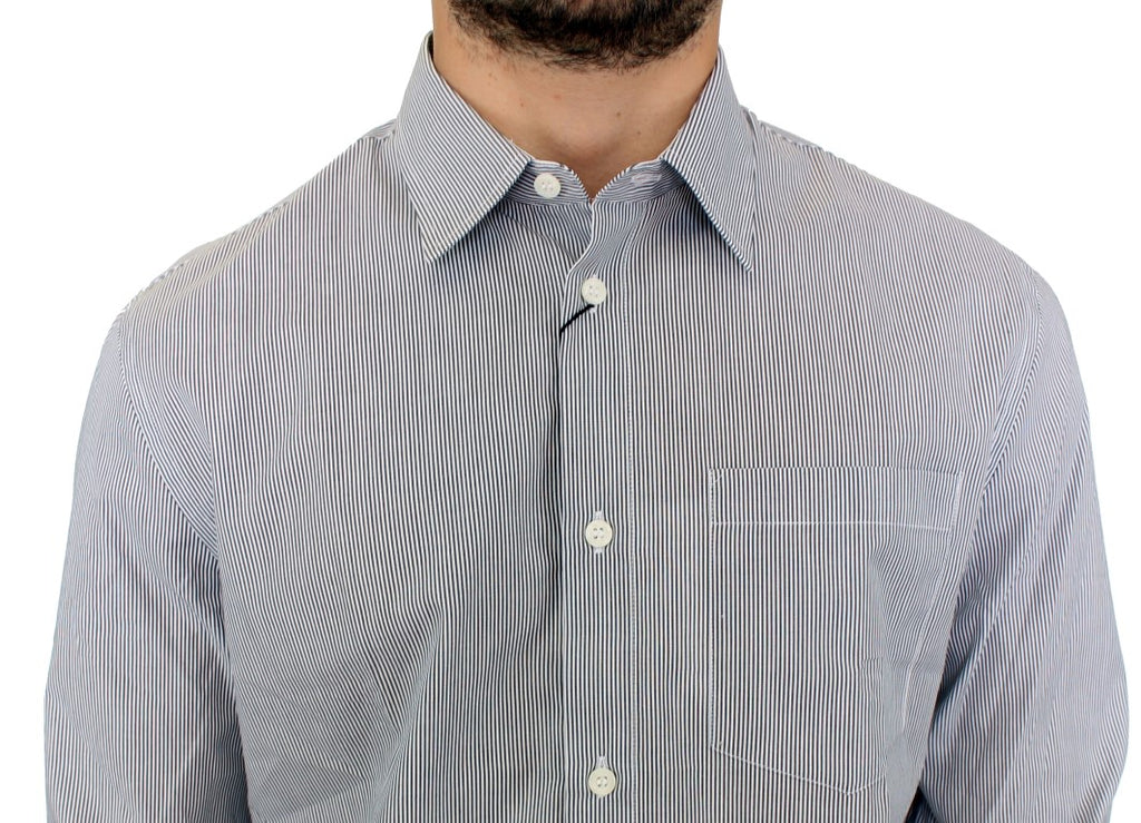 GF Ferre Gray Striped Cotton Casual Shirt