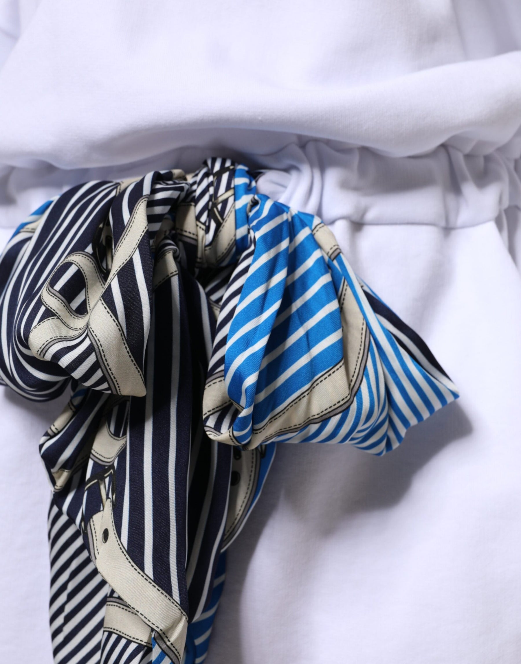 MSGM White Cotton Belted Long Sleeves Crew Neck Mini Dress | Regal Royce