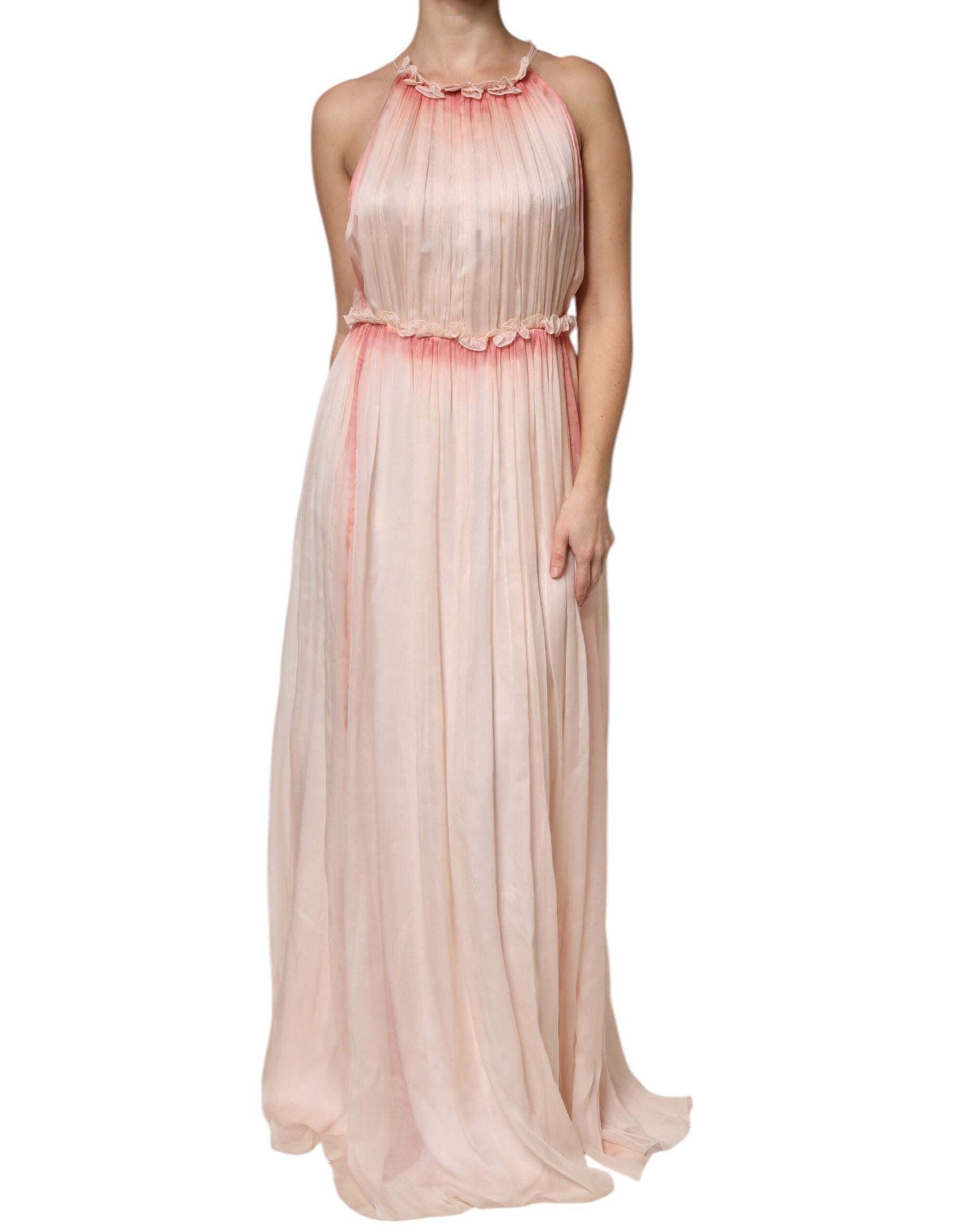 Alberta Ferretti Pink Sleeveless Pleated A-line Maxi Dress | Regal Royce