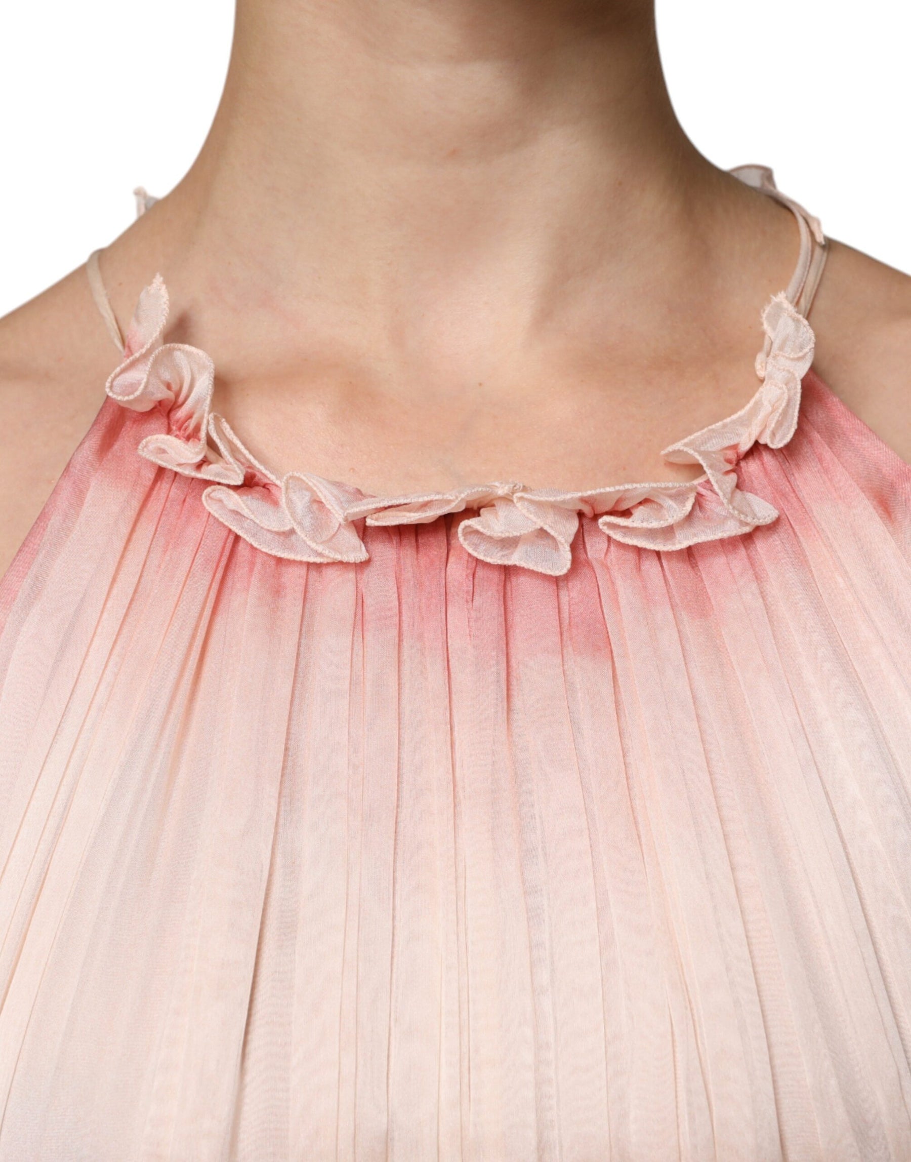 Alberta Ferretti Pink Sleeveless Pleated A-line Maxi Dress | Regal Royce