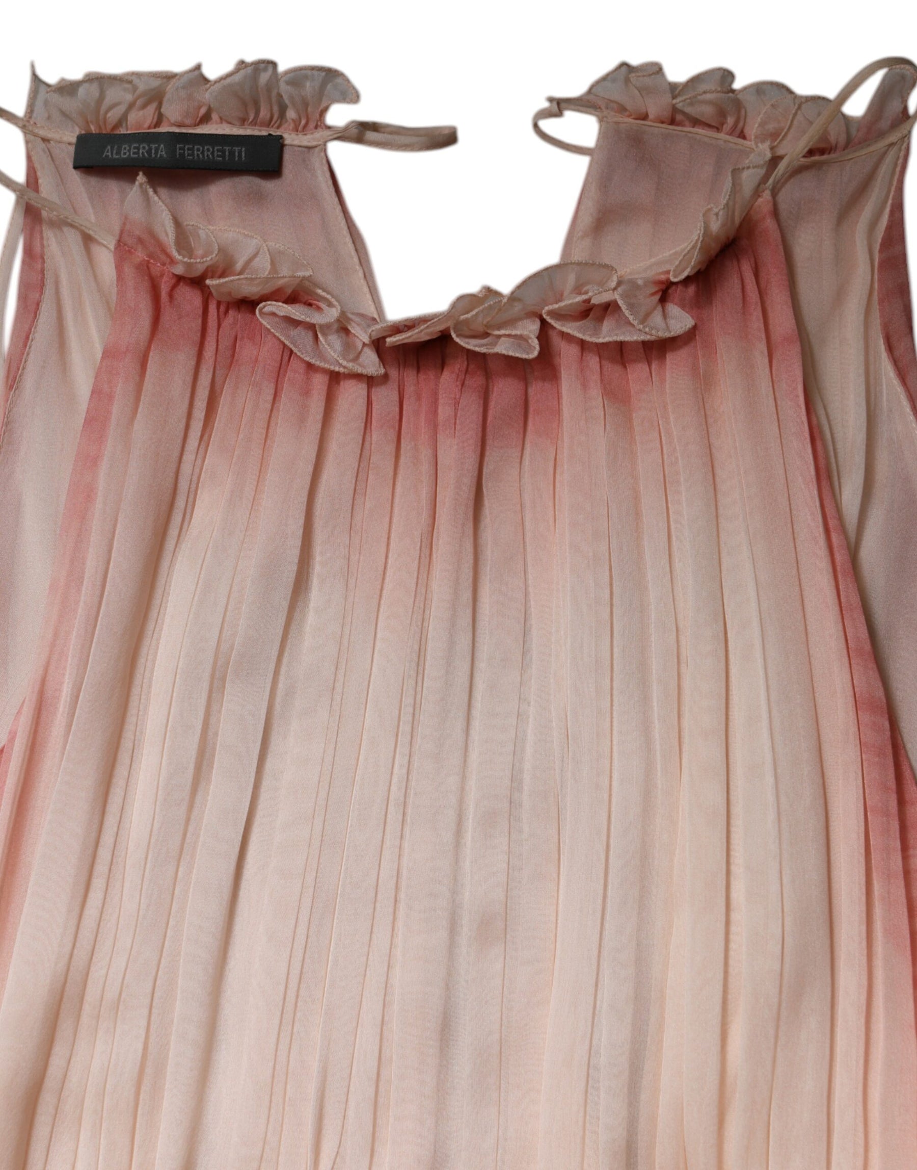 Alberta Ferretti Pink Sleeveless Pleated A-line Maxi Dress | Regal Royce
