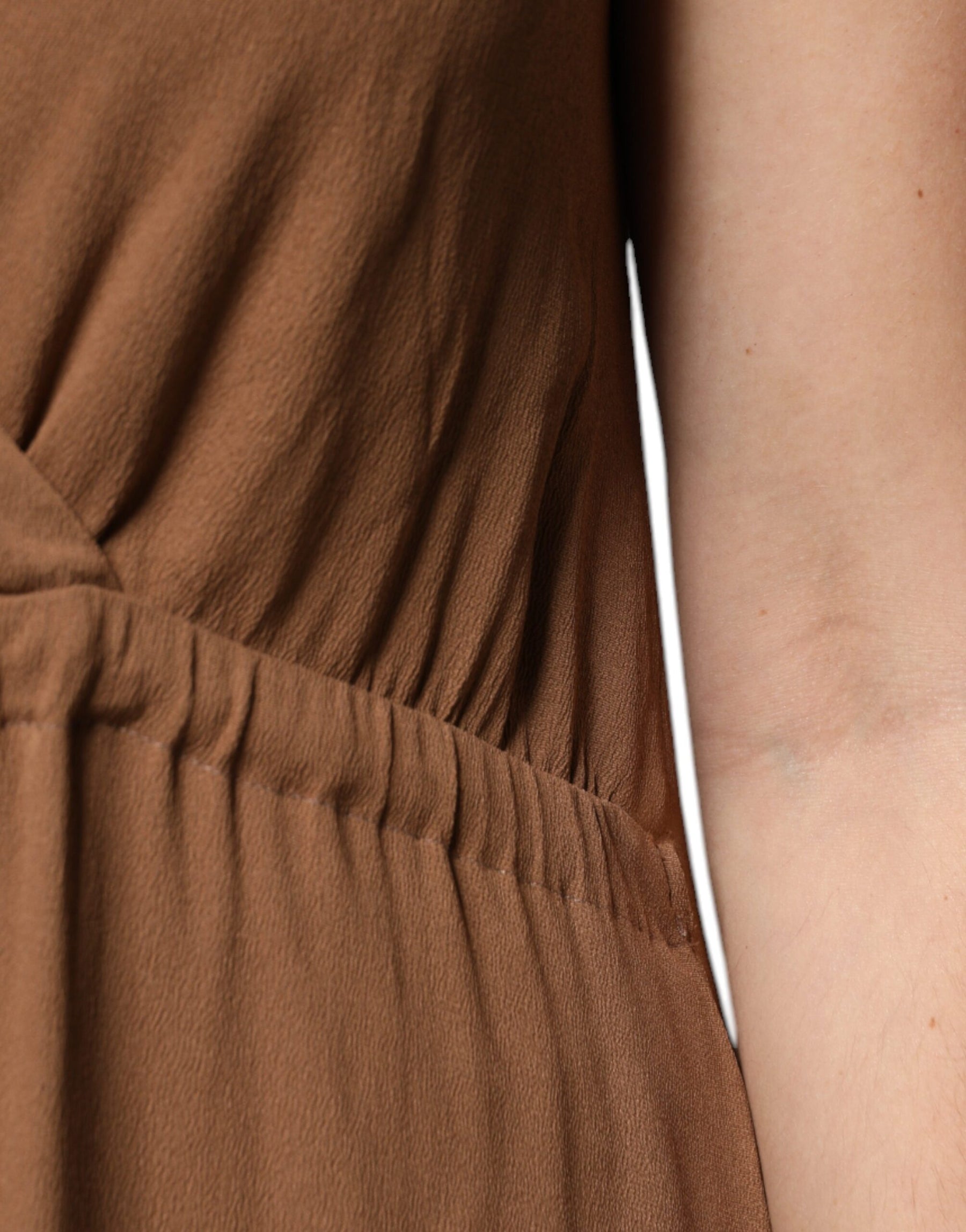 Fabiana Filippi Brown Sleeveless Deep V-neck A-line Long Maxi Dress | Regal Royce