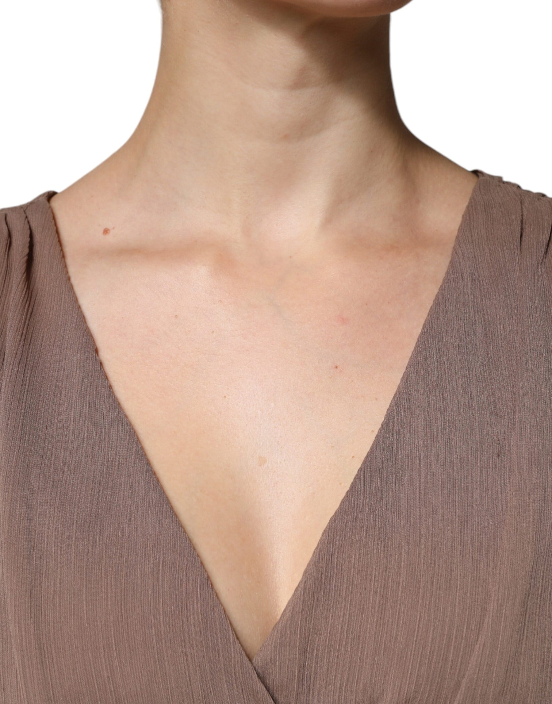 Peserico Brown Sleeveless Deep V-neck A-line Long Maxi Dress | Regal Royce