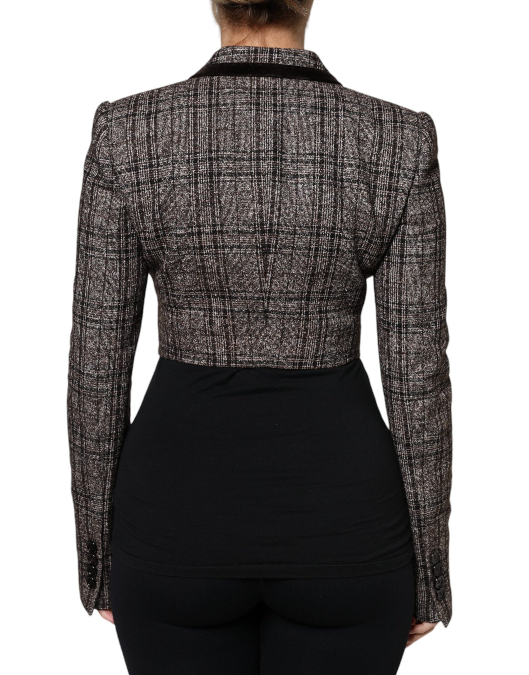 Dolce & Gabbana Brown Plaid Long Sleeve Cropped Coat Jacket | Regal Royce