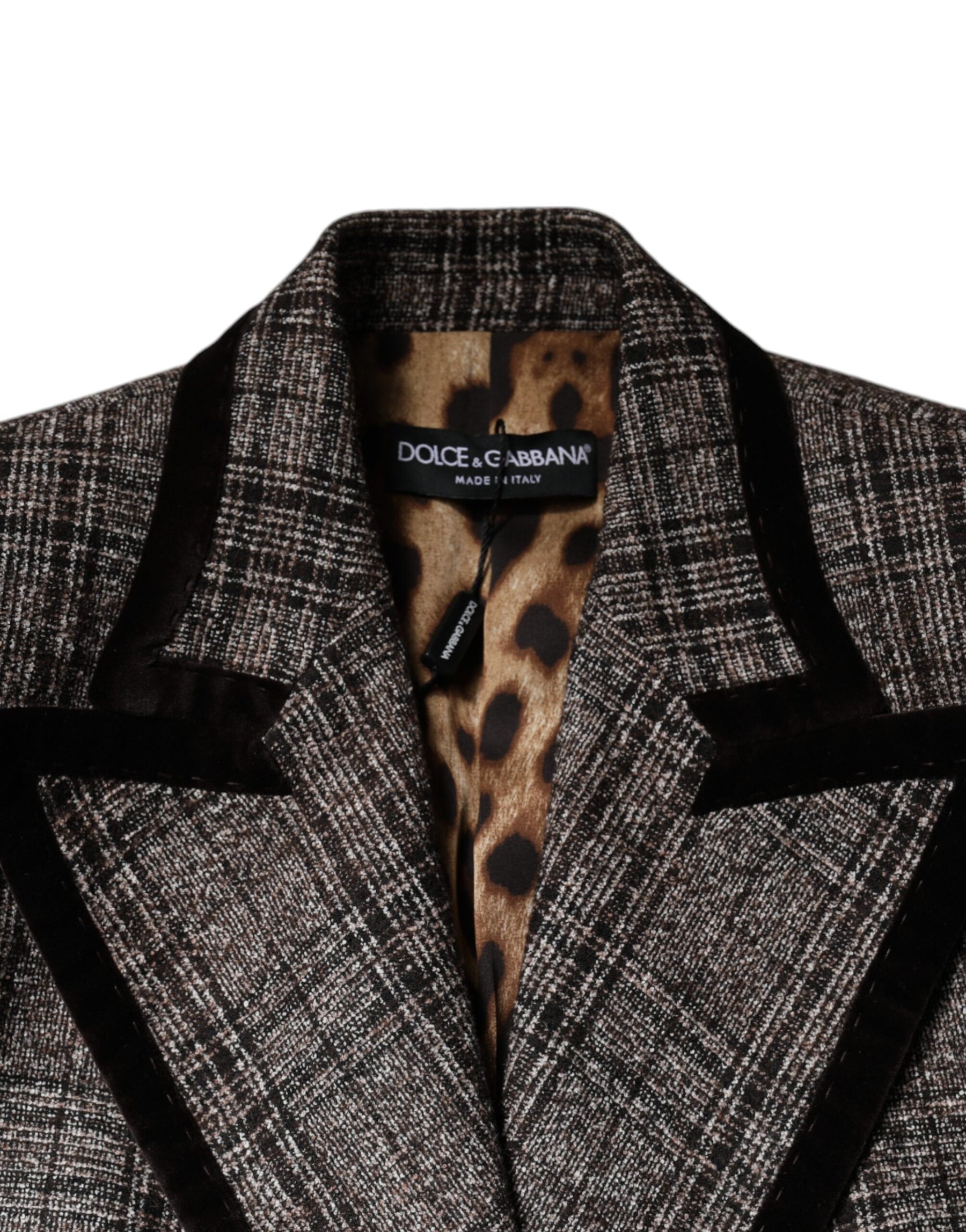 Dolce & Gabbana Brown Plaid Long Sleeve Cropped Coat Jacket | Regal Royce