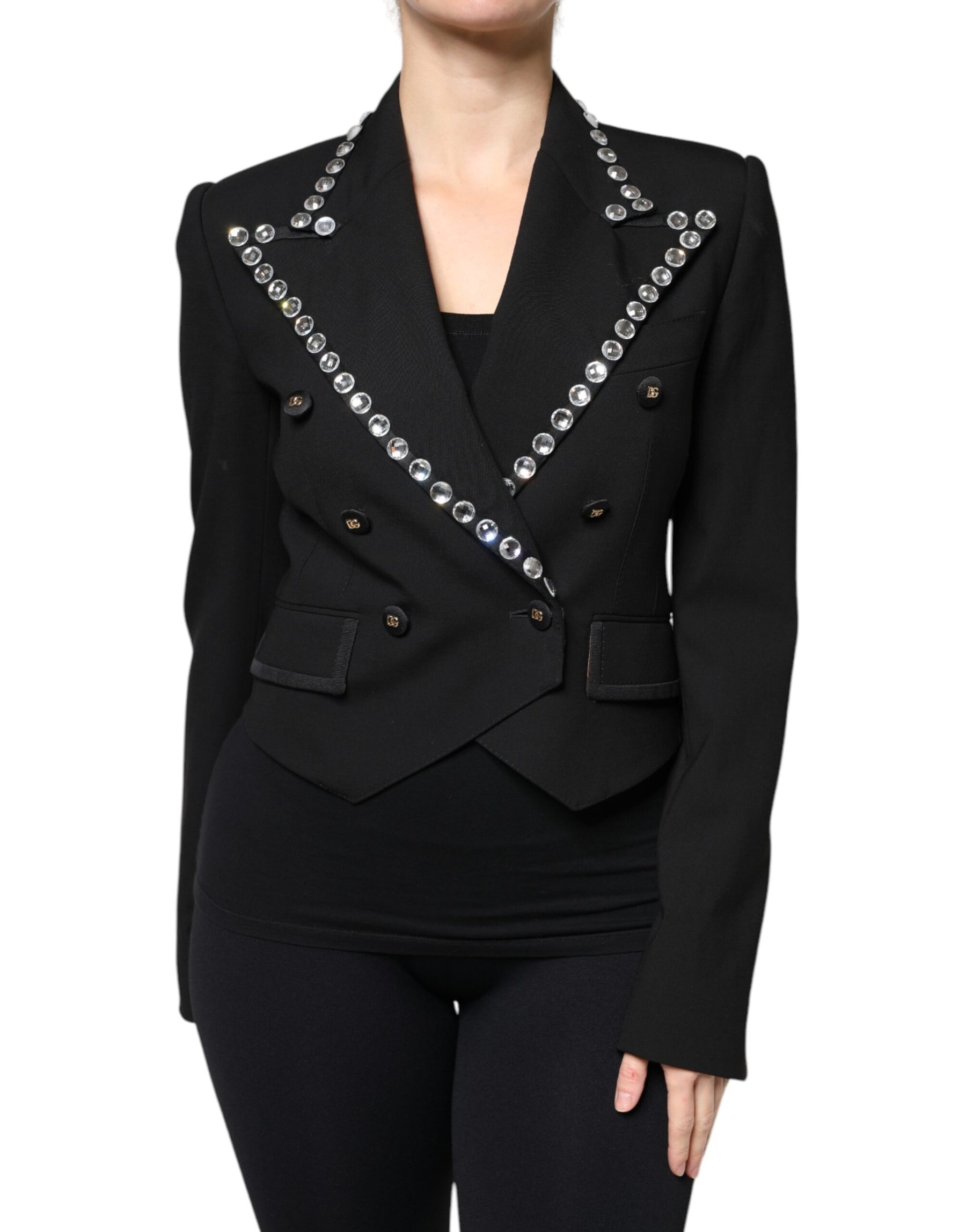 Dolce & Gabbana Black Crystal Double Breasted Blazer Jacket | Regal Royce