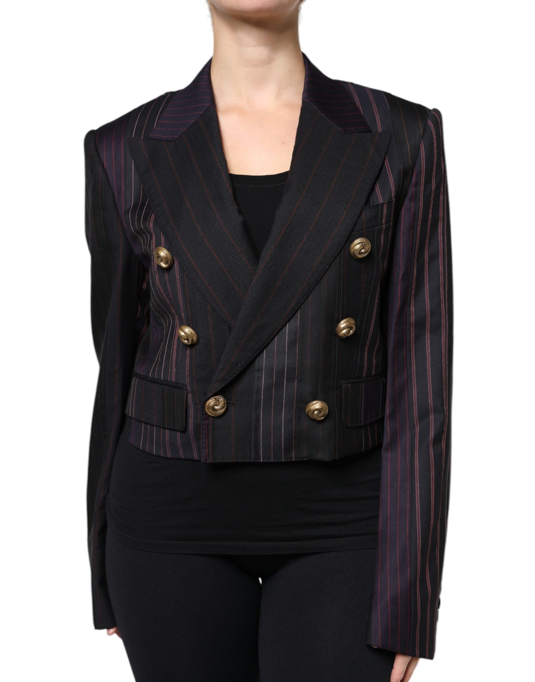 Dolce & Gabbana Multicolor Stripes Wool Cropped Blazer Coat Jacket | Regal Royce