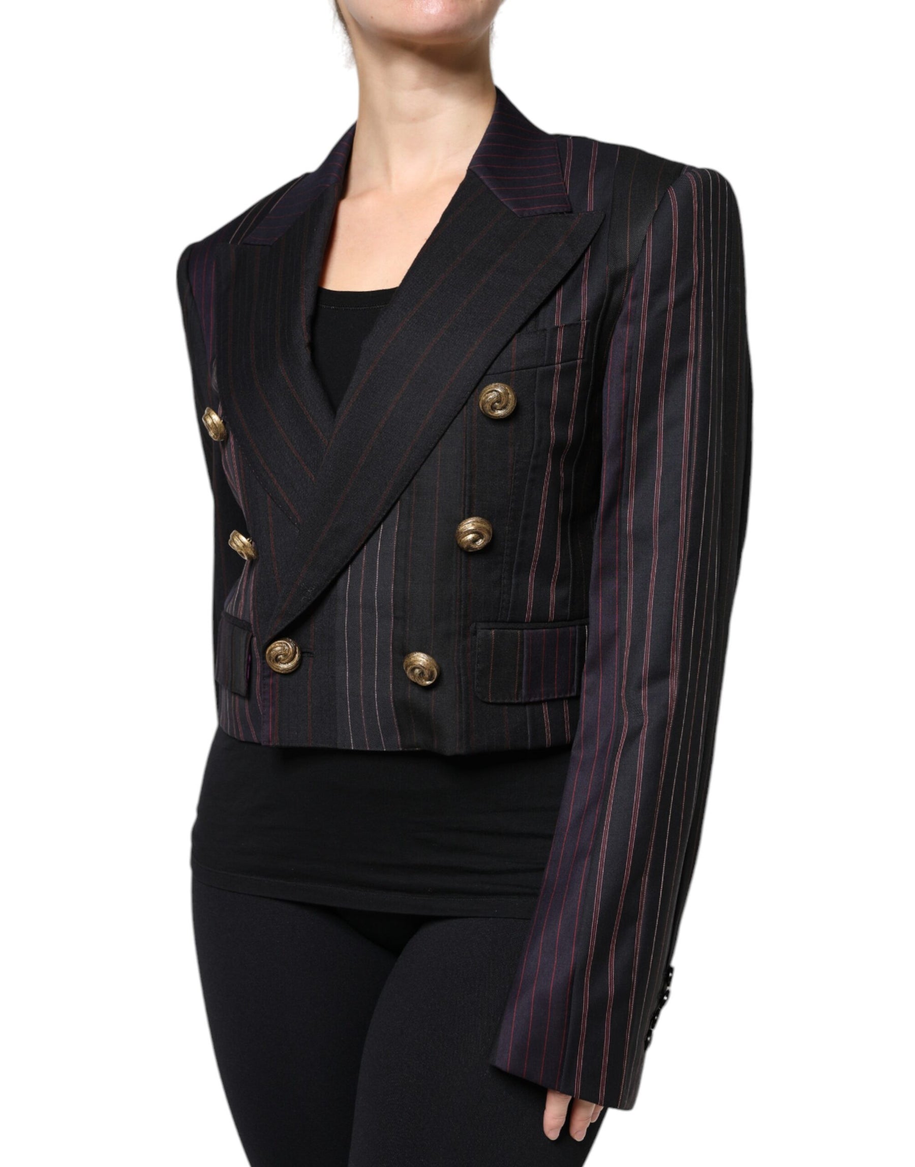 Dolce & Gabbana Multicolor Stripes Wool Cropped Blazer Coat Jacket | Regal Royce