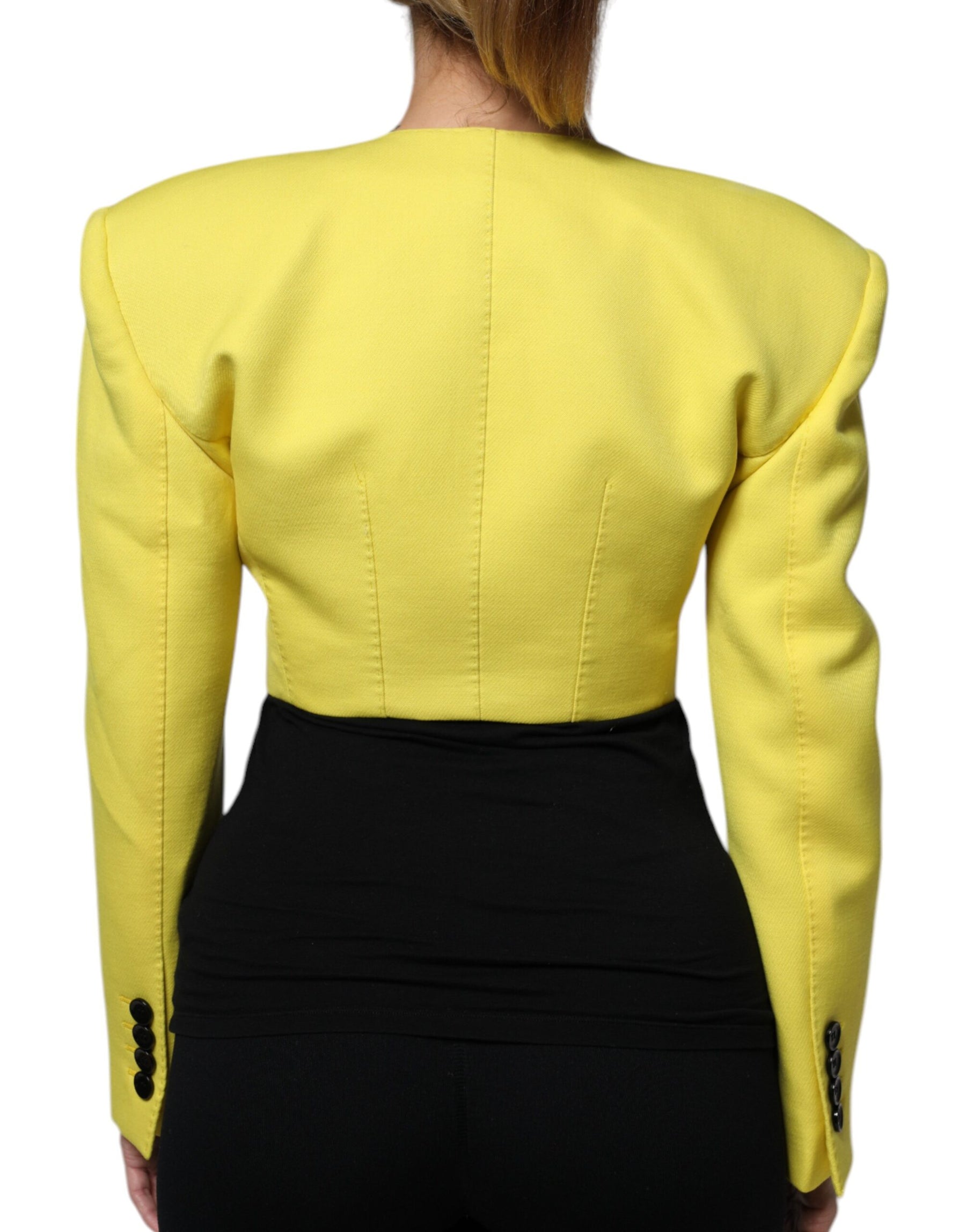 Dolce & Gabbana Lemon Yellow Wool Long Sleeves Cropped Coat Jacket | Regal Royce