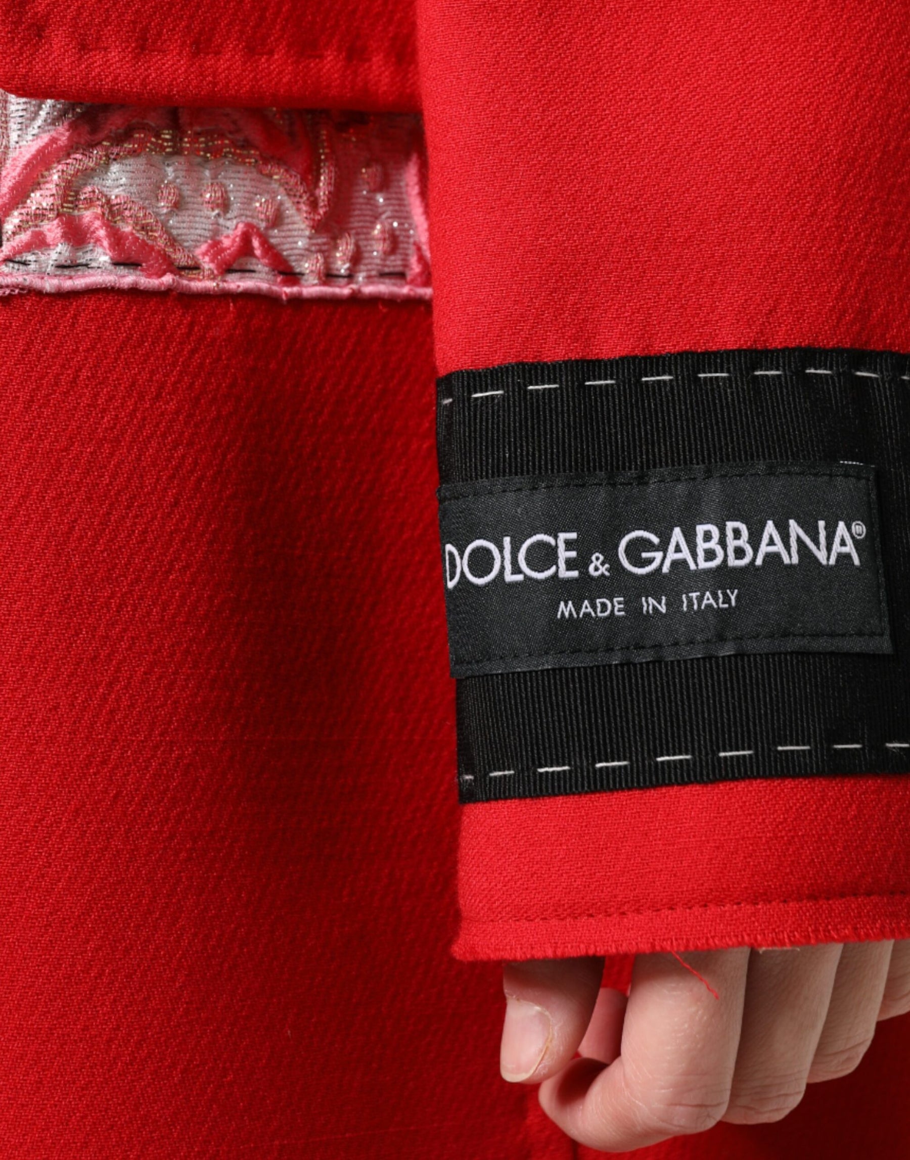 Dolce & Gabbana Red Jacquard Wool Women Trenchcoat Jacket | Regal Royce