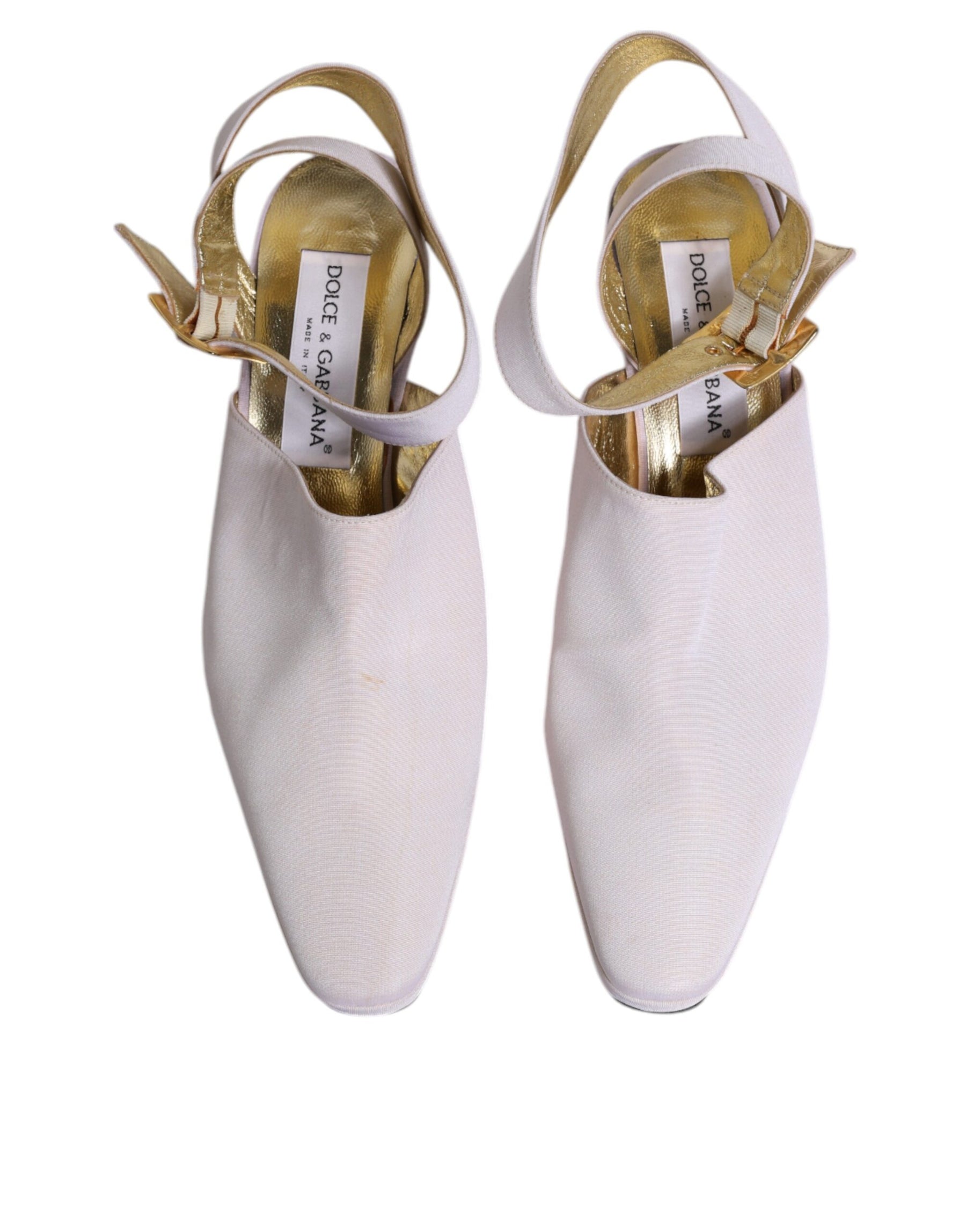 Dolce & Gabbana Off White Block Heel Slingback Sandals Shoes | Regal Royce