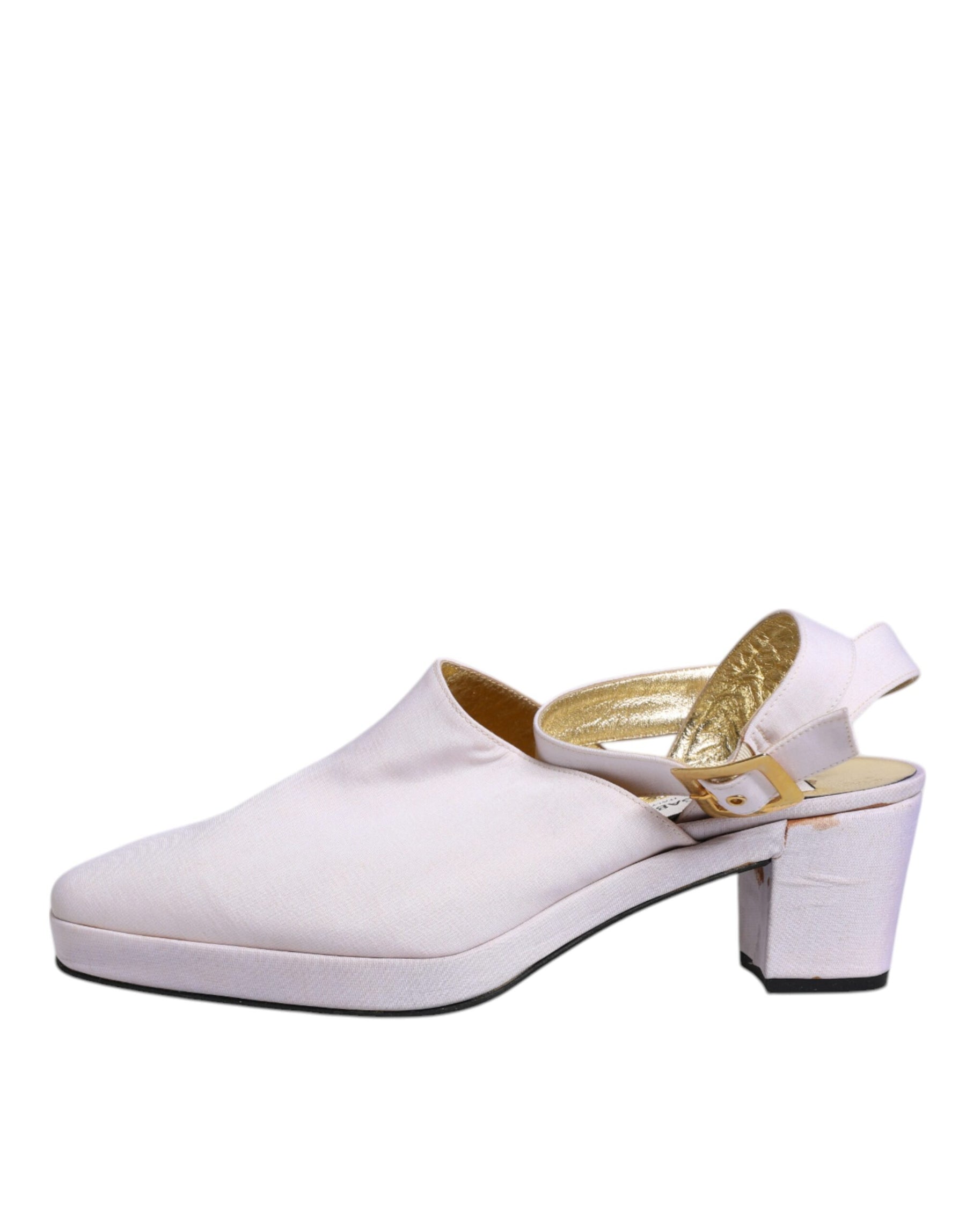 Dolce & Gabbana Off White Block Heel Slingback Sandals Shoes | Regal Royce