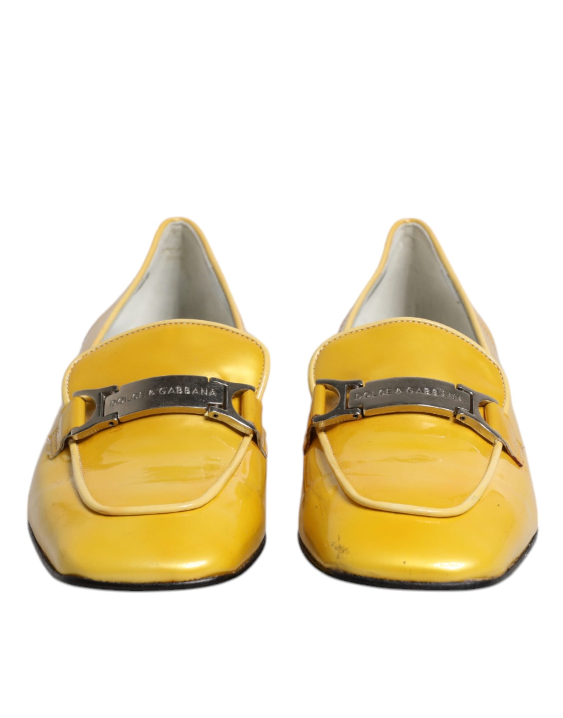 Dolce & Gabbana Yellow Leather Logo Plaque Slip On Mocassin Shoes | Regal Royce
