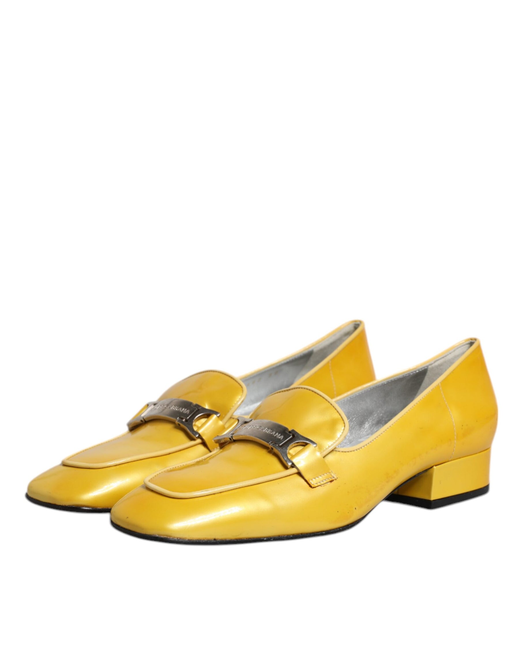 Dolce & Gabbana Yellow Leather Logo Plaque Slip On Mocassin Shoes | Regal Royce