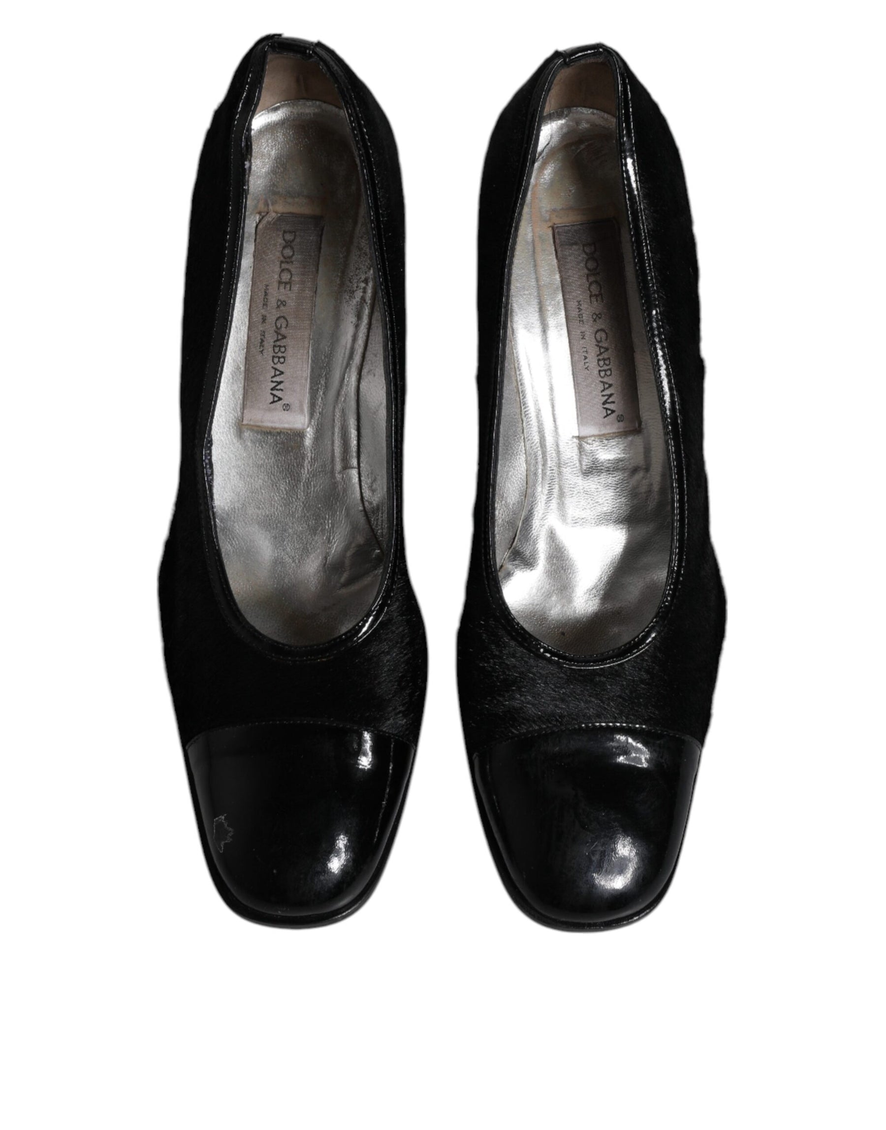 Dolce & Gabbana Black Leather Block Heels Pumps Shoes | Regal Royce