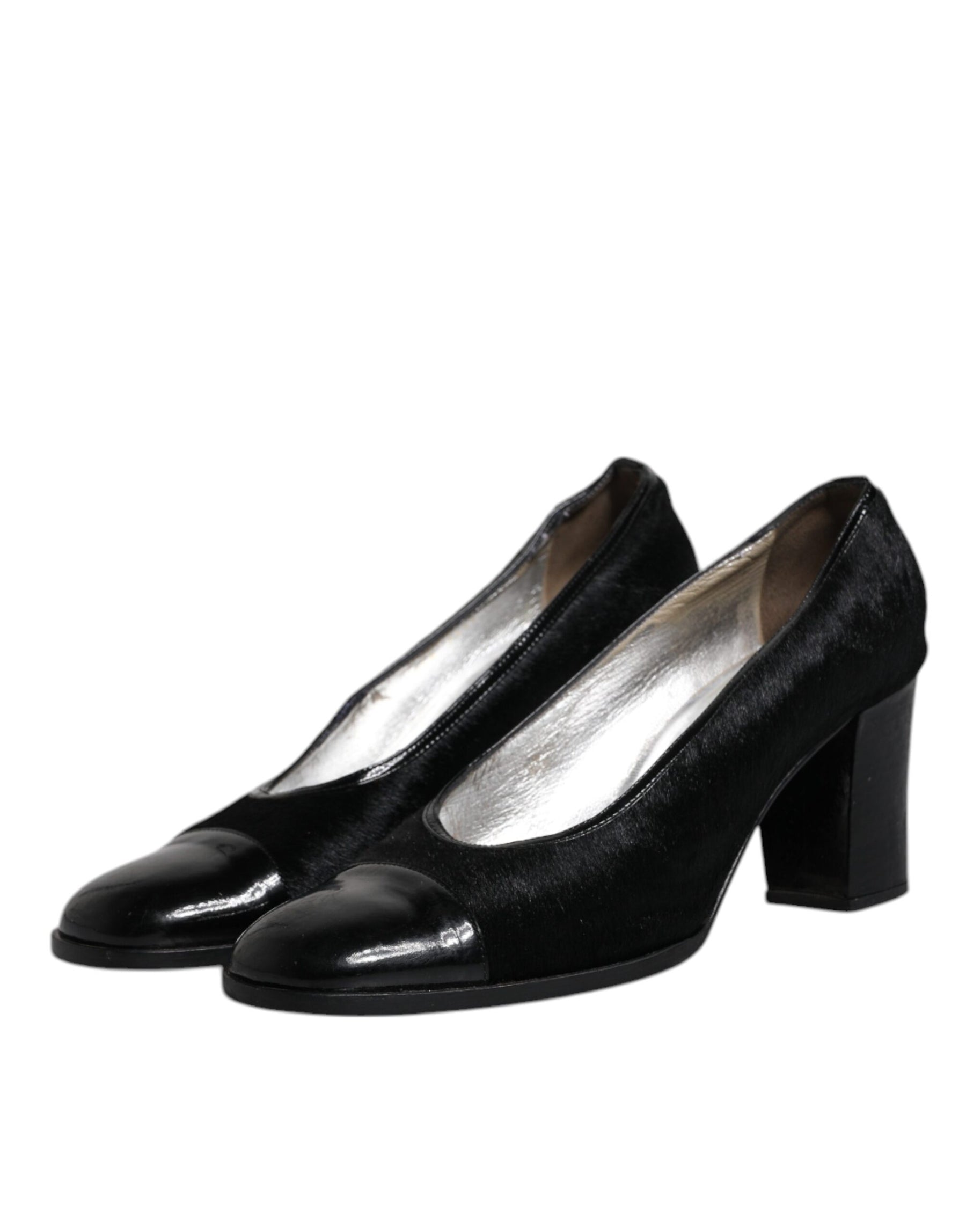 Dolce & Gabbana Black Leather Block Heels Pumps Shoes | Regal Royce