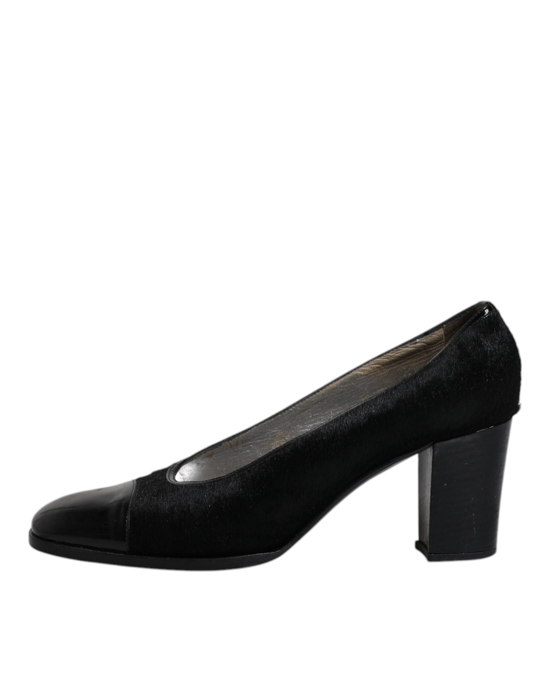 Dolce & Gabbana Black Leather Block Heels Pumps Shoes | Regal Royce