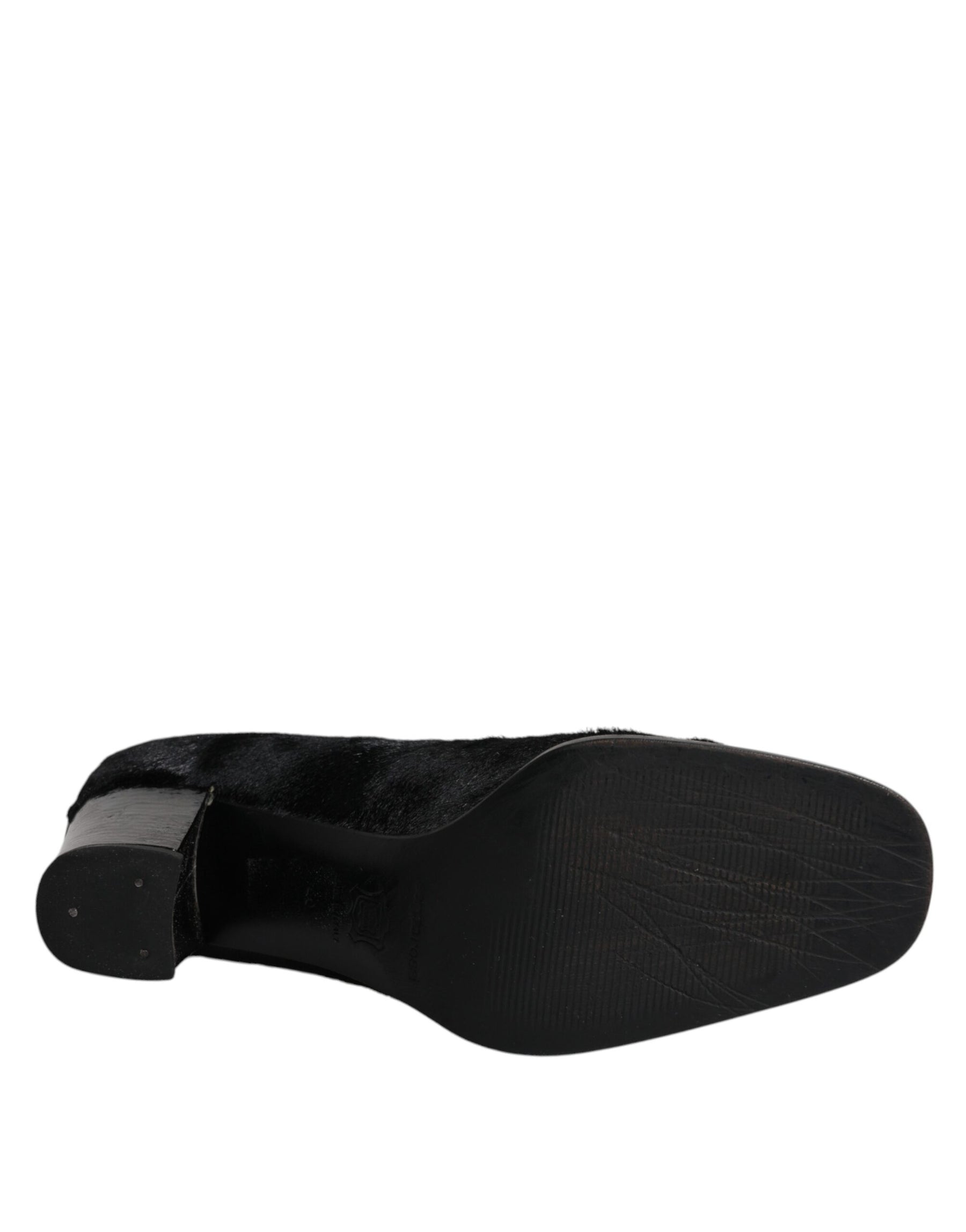 Dolce & Gabbana Black Leather Block Heels Pumps Shoes | Regal Royce