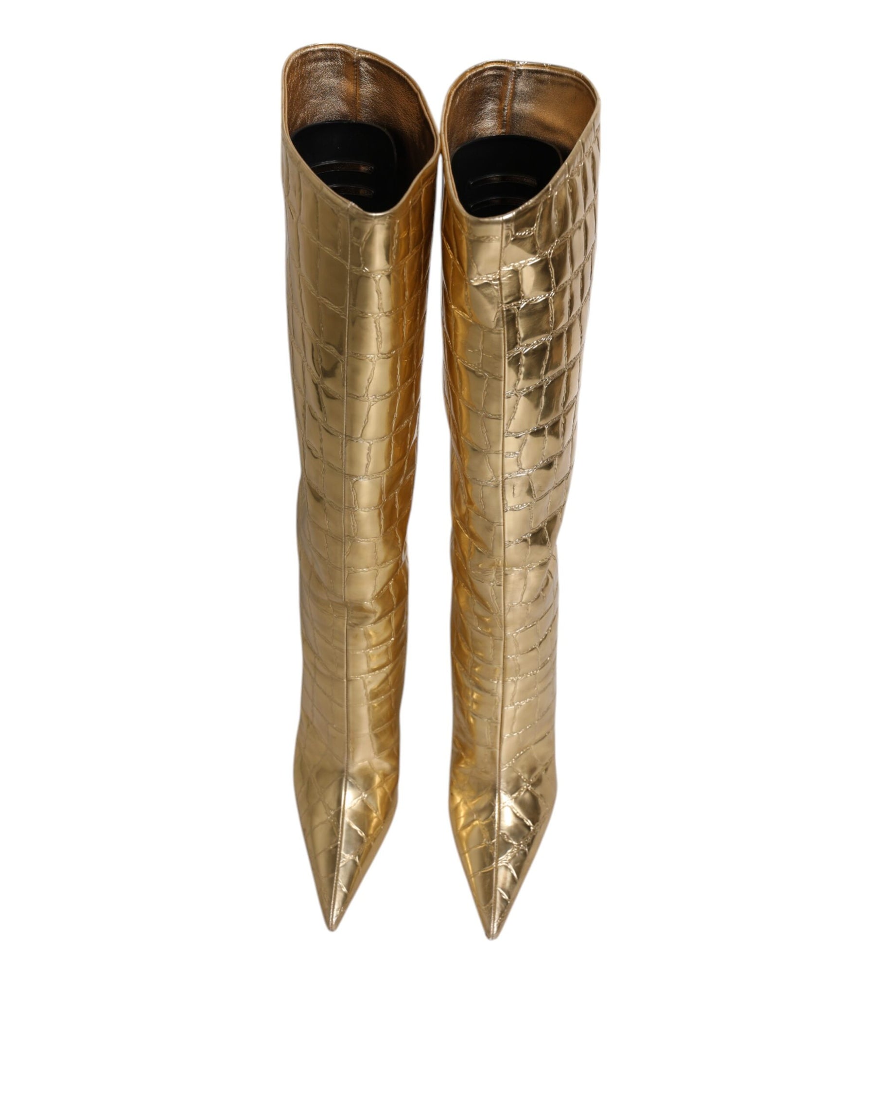 Dolce & Gabbana Gold Leather Stiletto Heels High Boots Shoes | Regal Royce