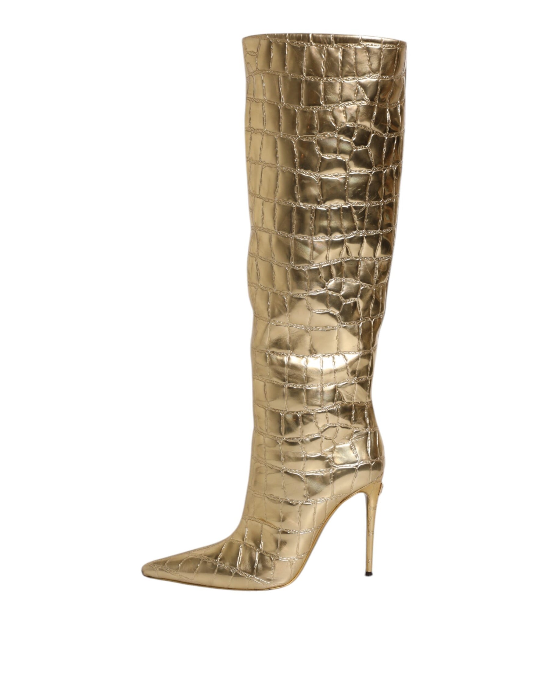 Dolce & Gabbana Gold Leather Stiletto Heels High Boots Shoes | Regal Royce