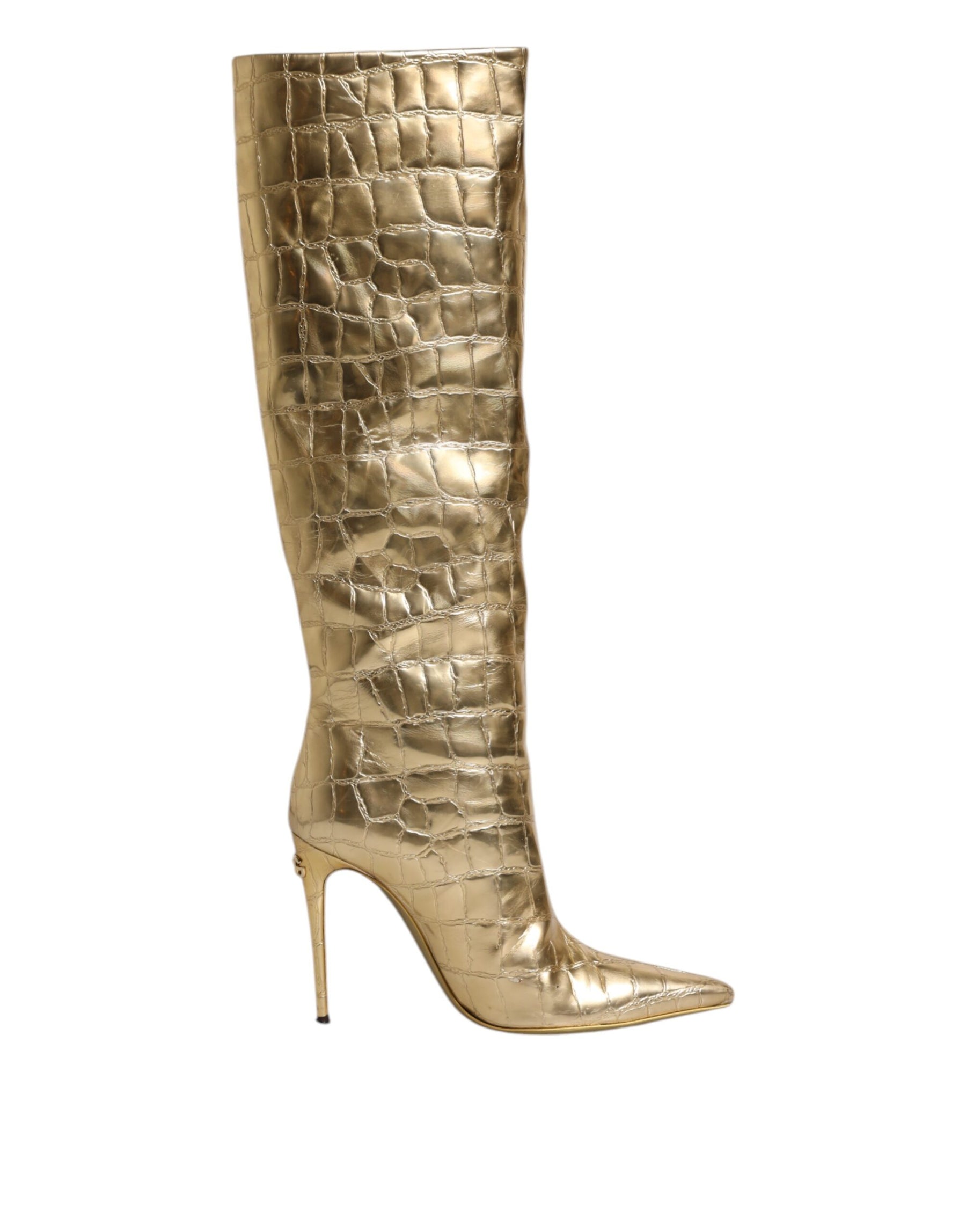 Dolce & Gabbana Gold Leather Stiletto Heels High Boots Shoes | Regal Royce