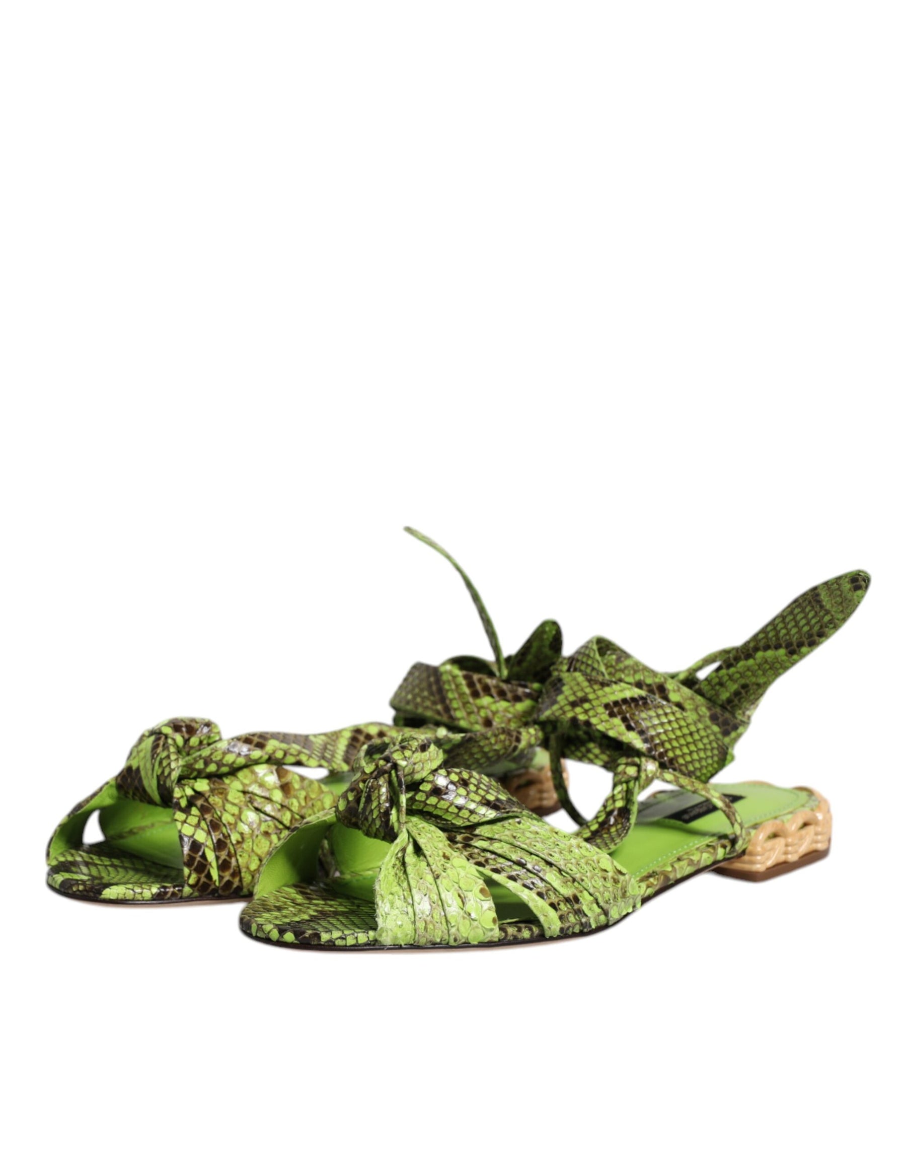 Dolce & Gabbana Green Animal Print Ankle Wrap Sandals Shoes | Regal Royce