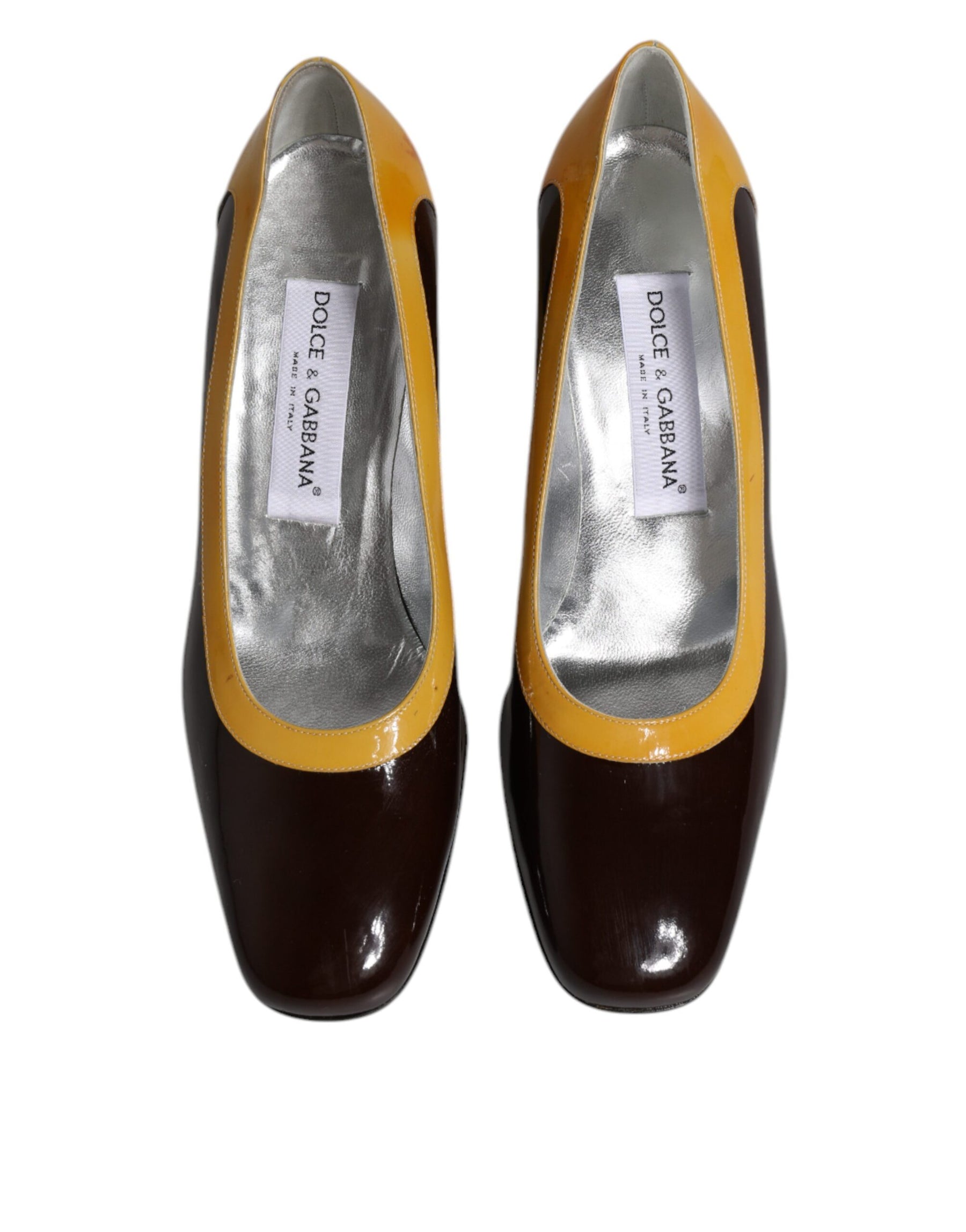 Dolce & Gabbana Yellow Brown Leather Block Heel Pumps Shoes | Regal Royce